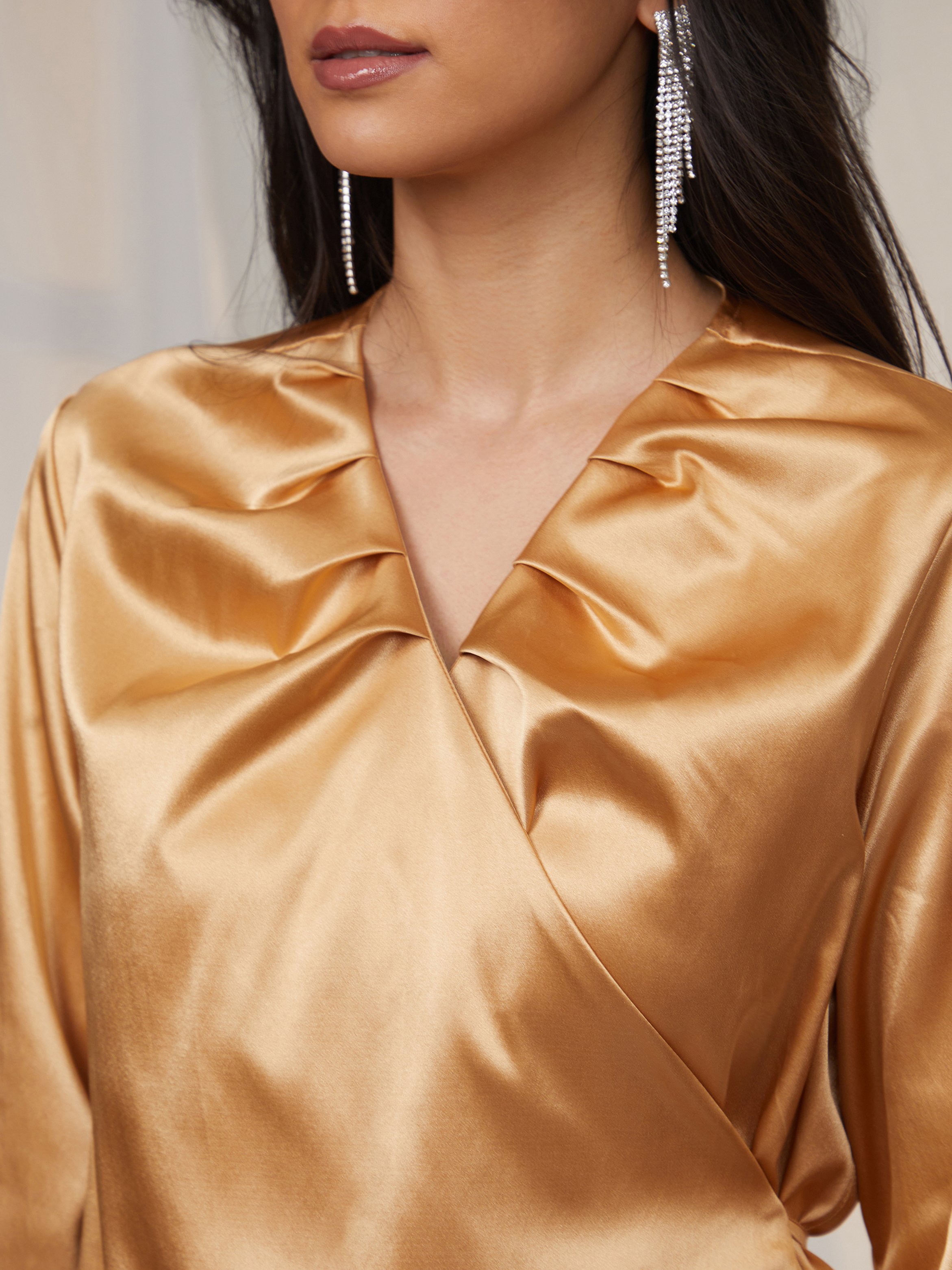 California Gold Satin Wrap Top