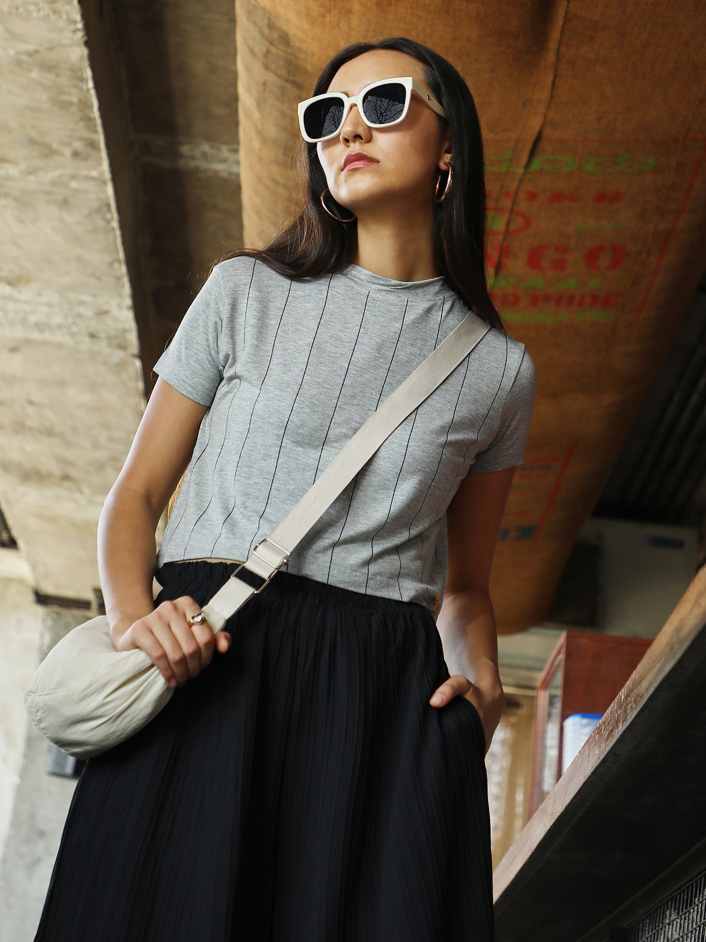 Light Grey Pinstriped Crop Top