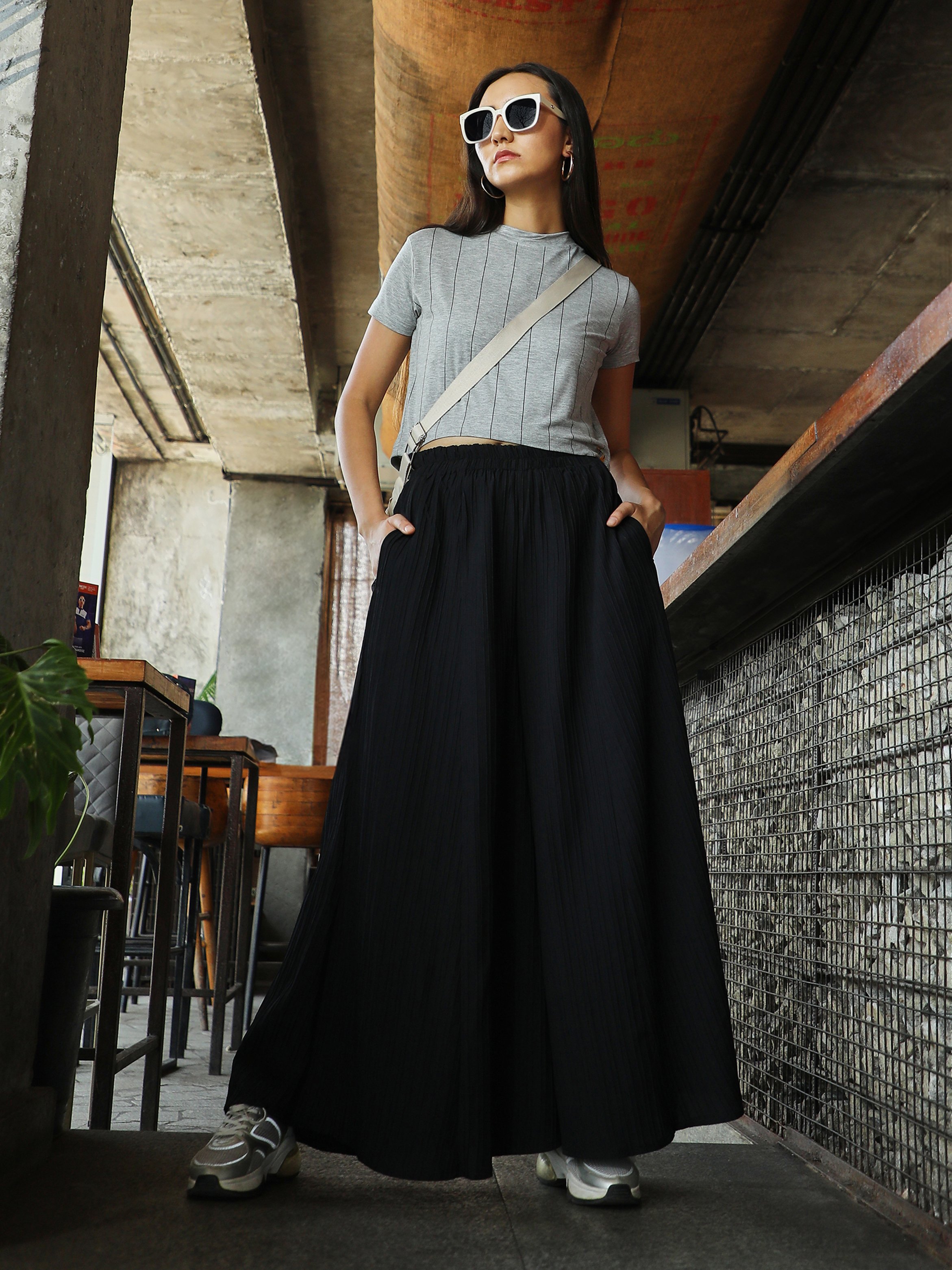 Light Grey Pinstriped Crop Top