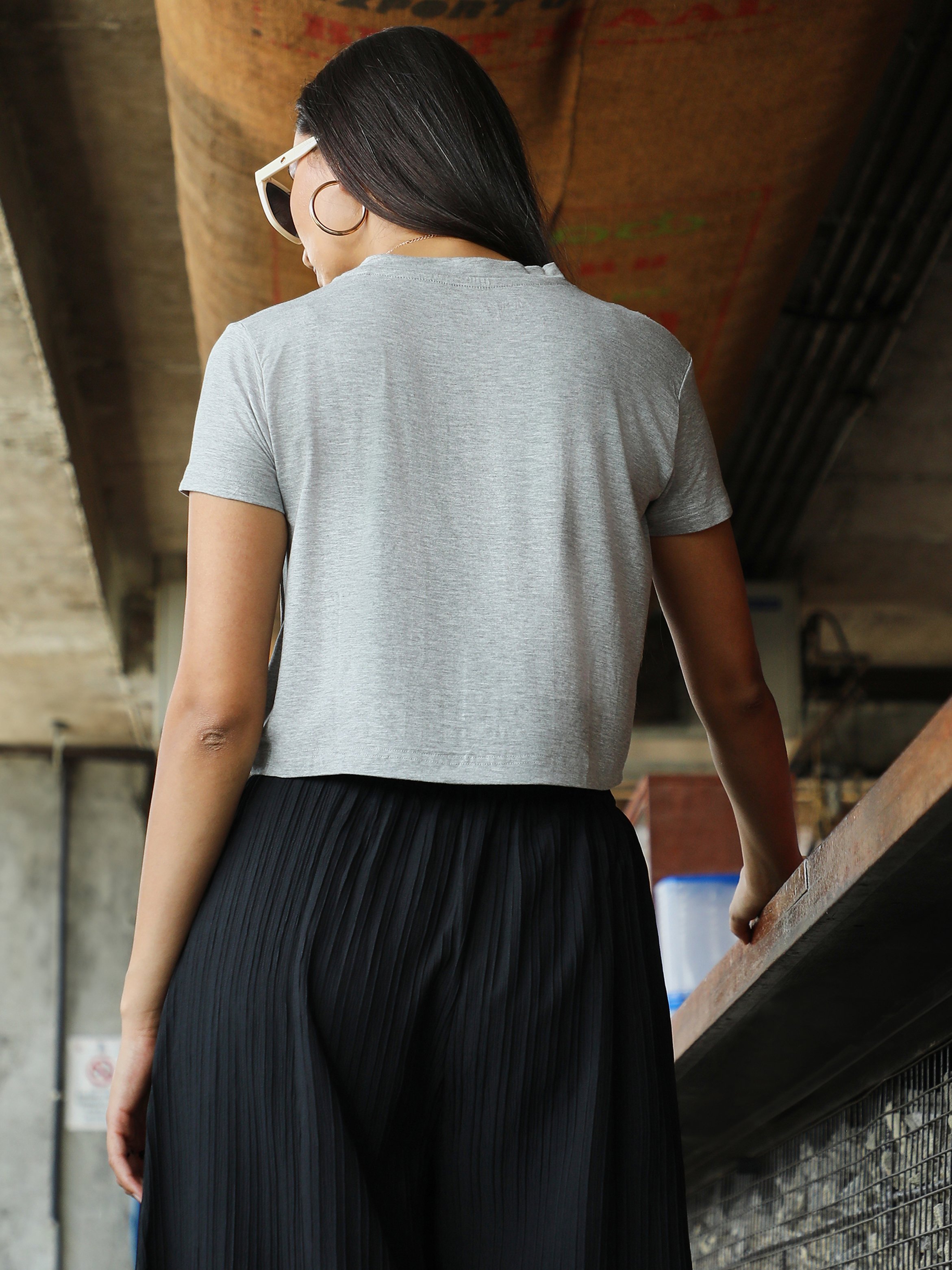 Light Grey Pinstriped Crop Top