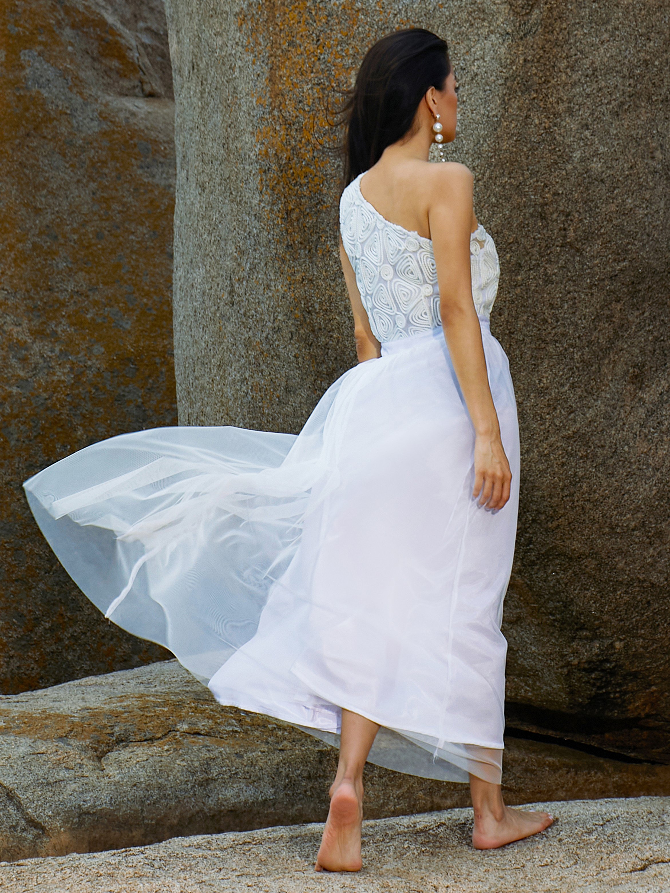 Powder White Textured Coil Maxi Dress