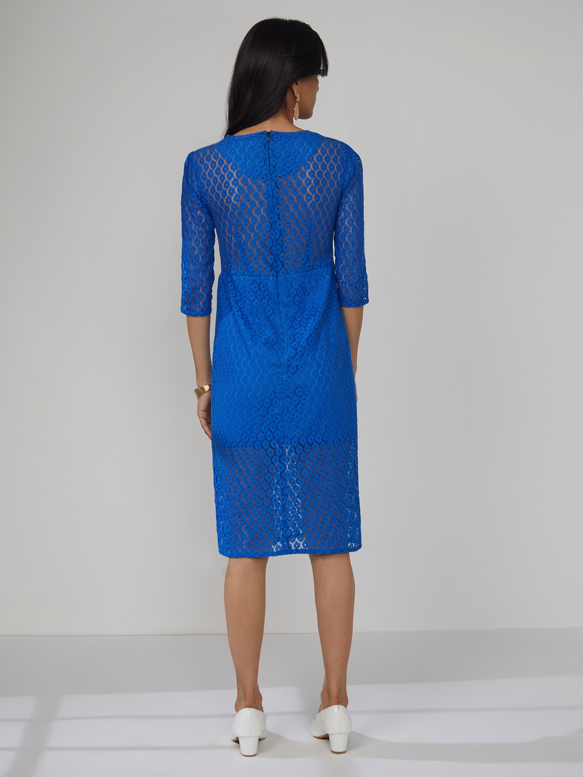 Blue Floral Lace Sheath Midi Dress