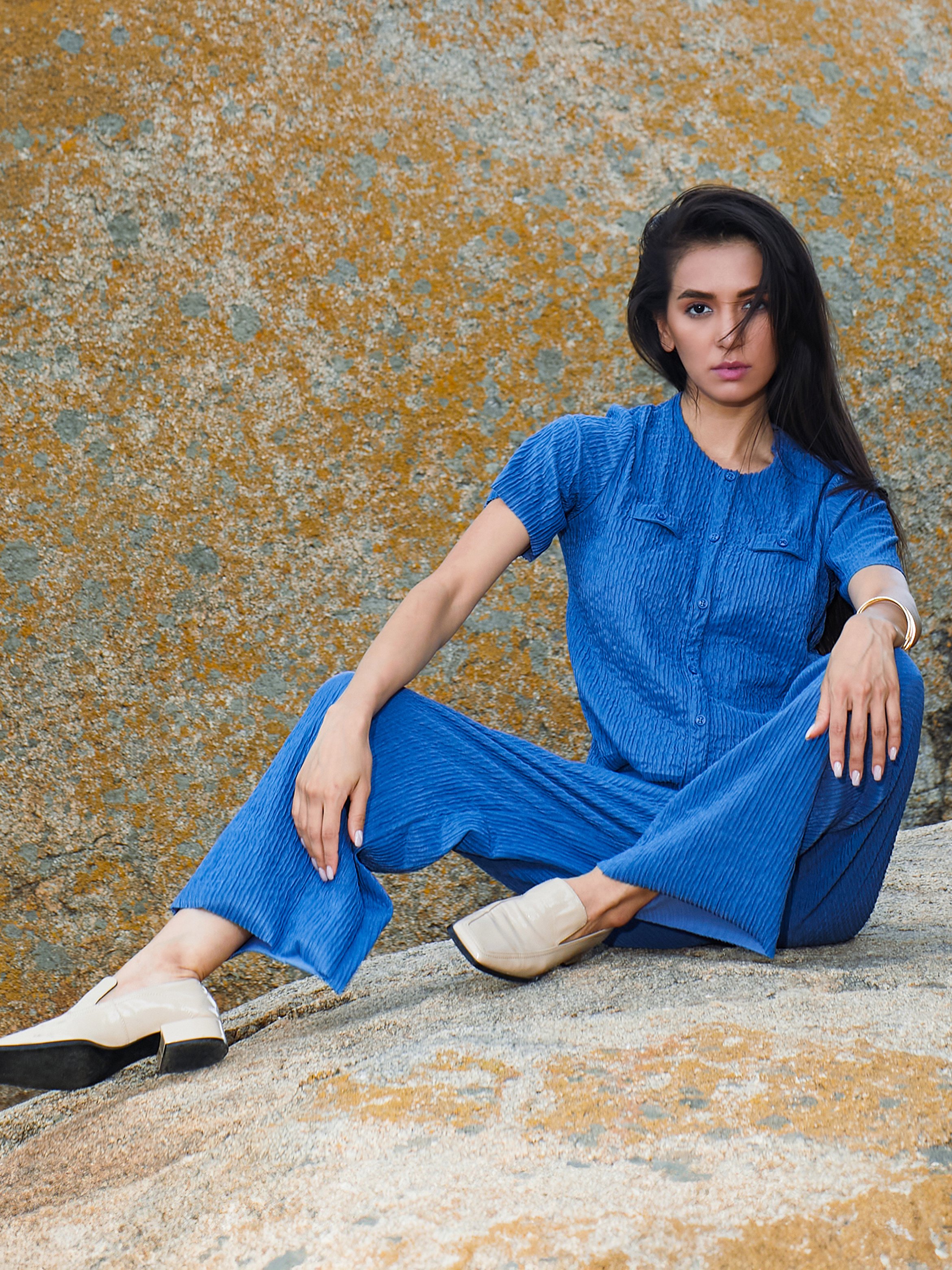 Royal Blue Creased Top and Pants Co-Ord Set