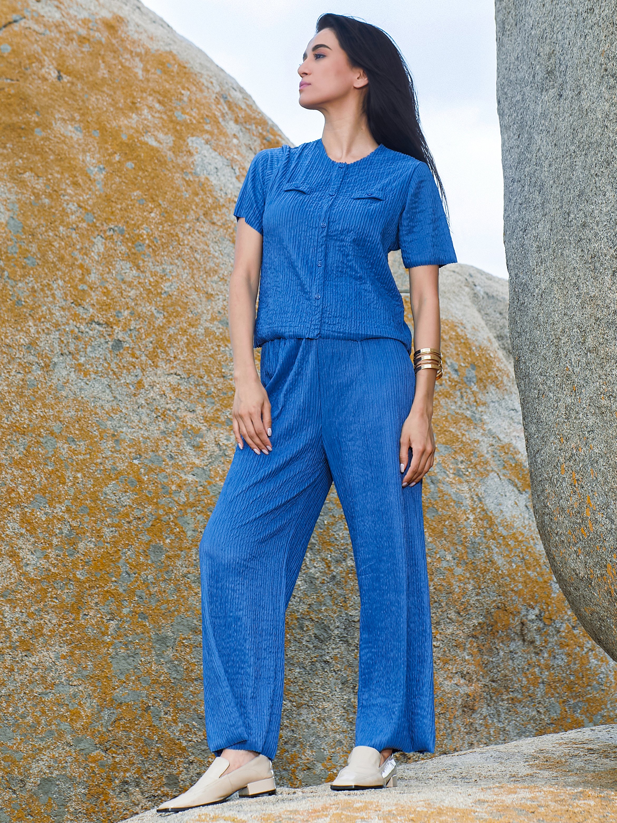 Royal Blue Creased Top and Pants Co-Ord Set
