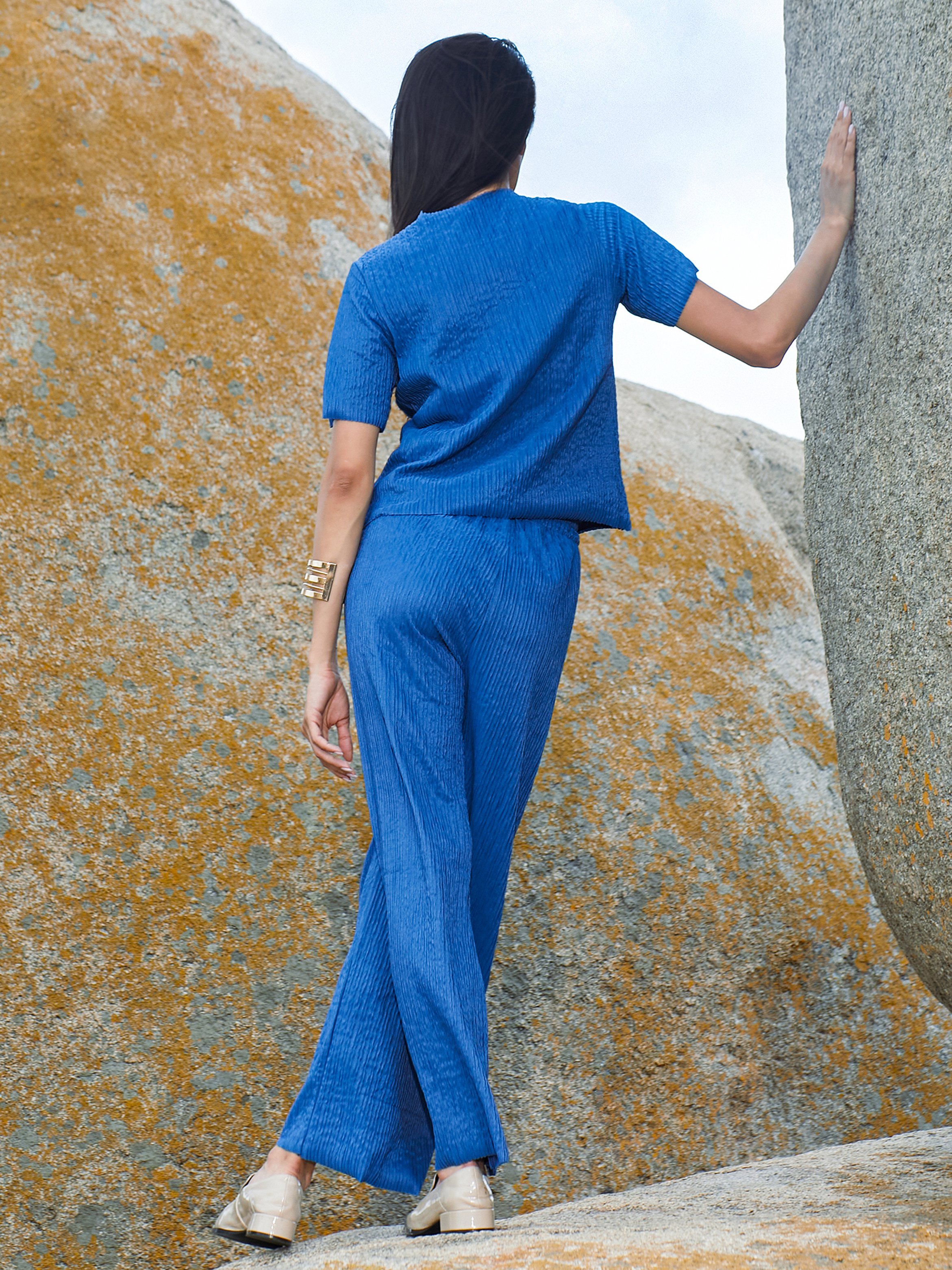 Royal Blue Creased Top and Pants Co-Ord Set