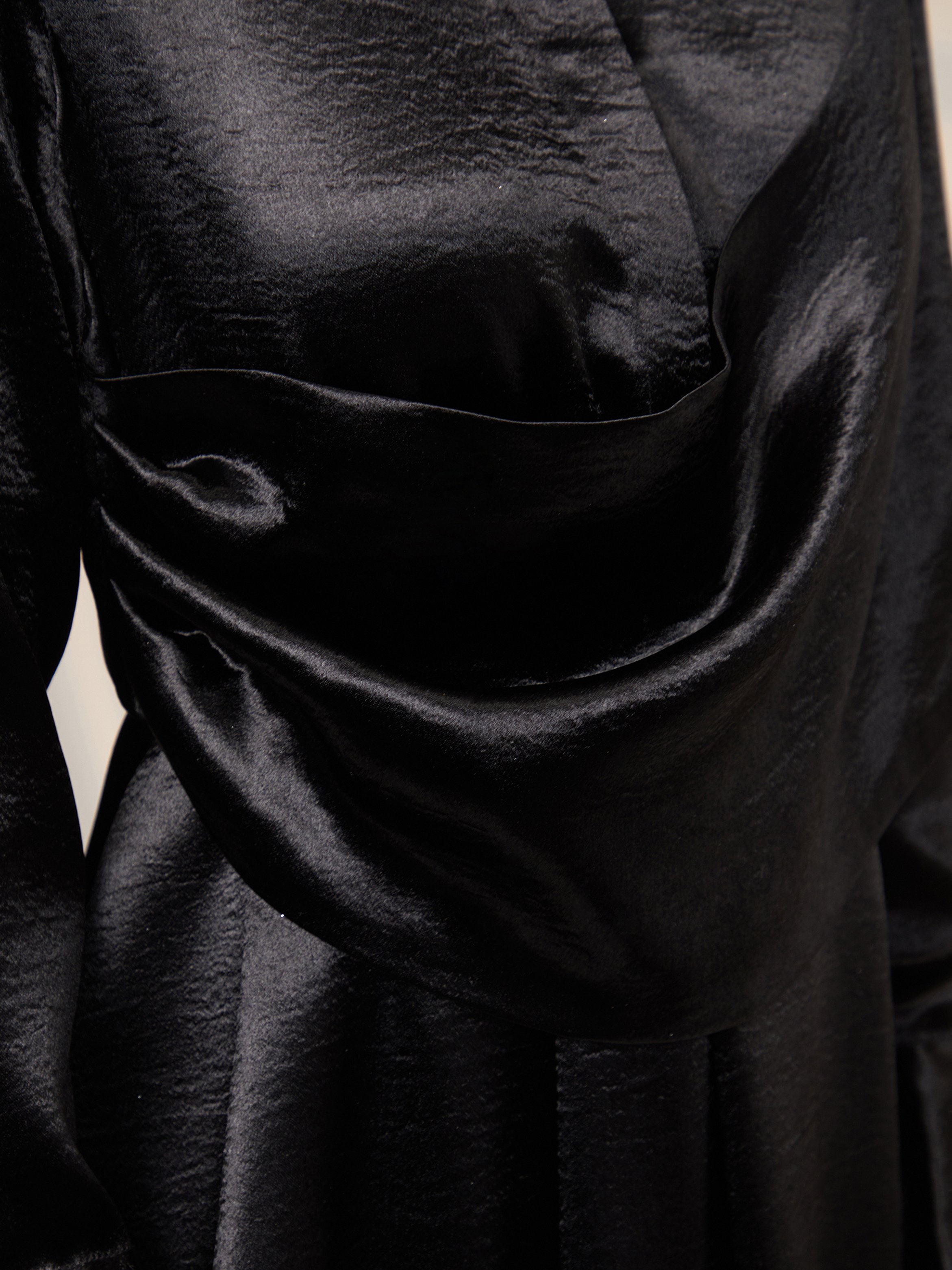 Midnight Black Draped Shirt Midi Dress