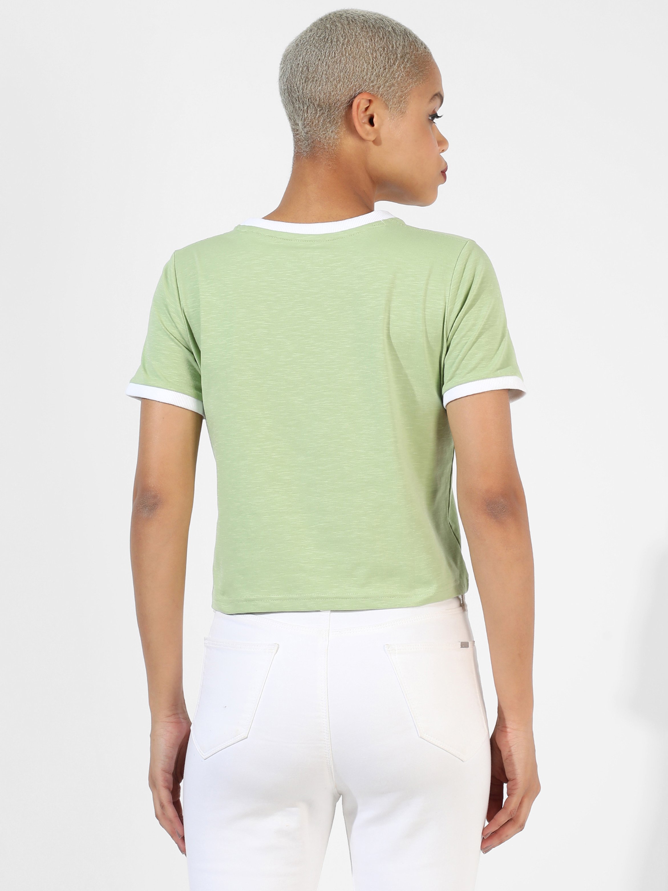 Sage Green Slogan Print Crop T-Shirt
