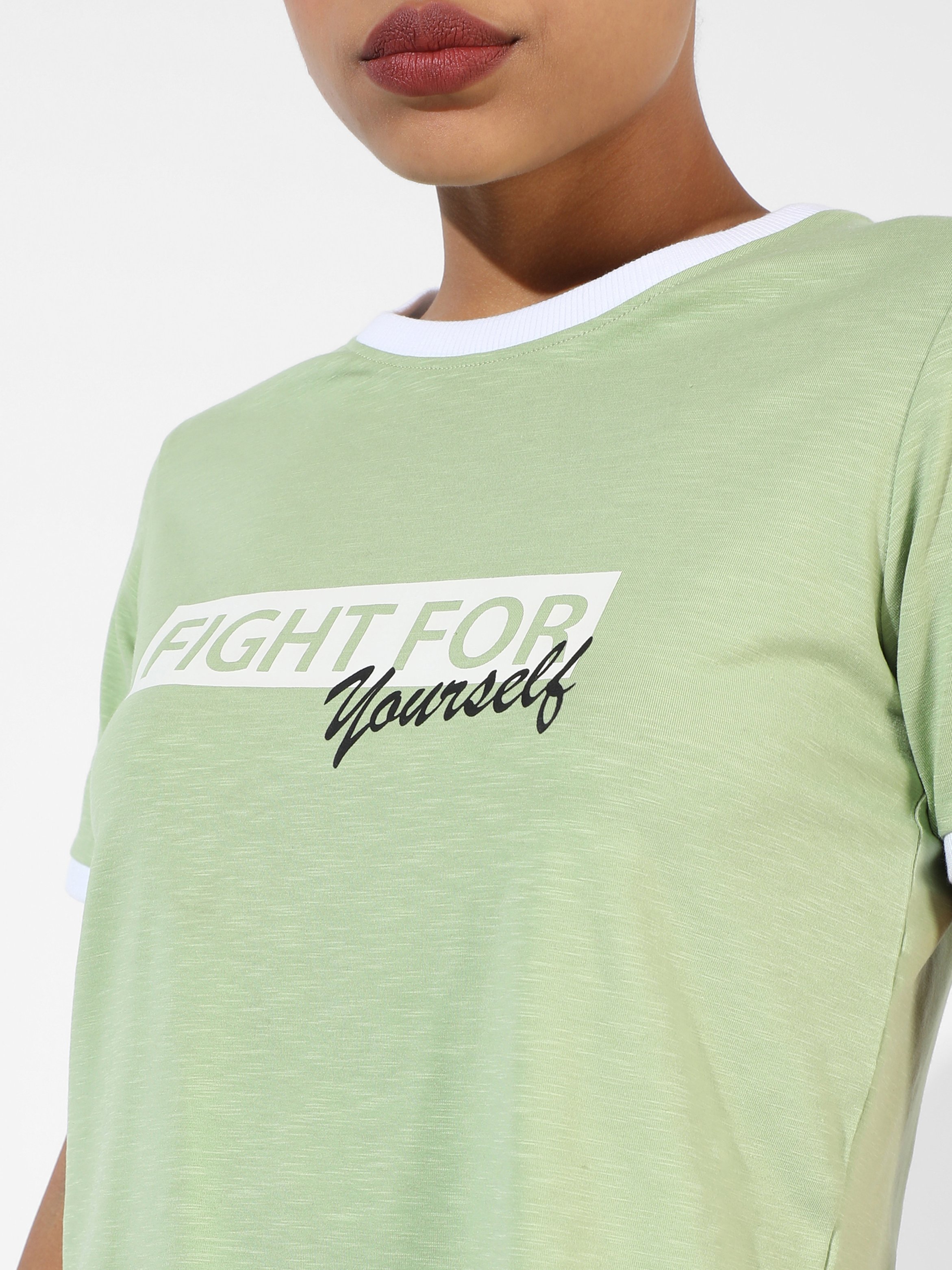 Sage Green Slogan Print Crop T-Shirt