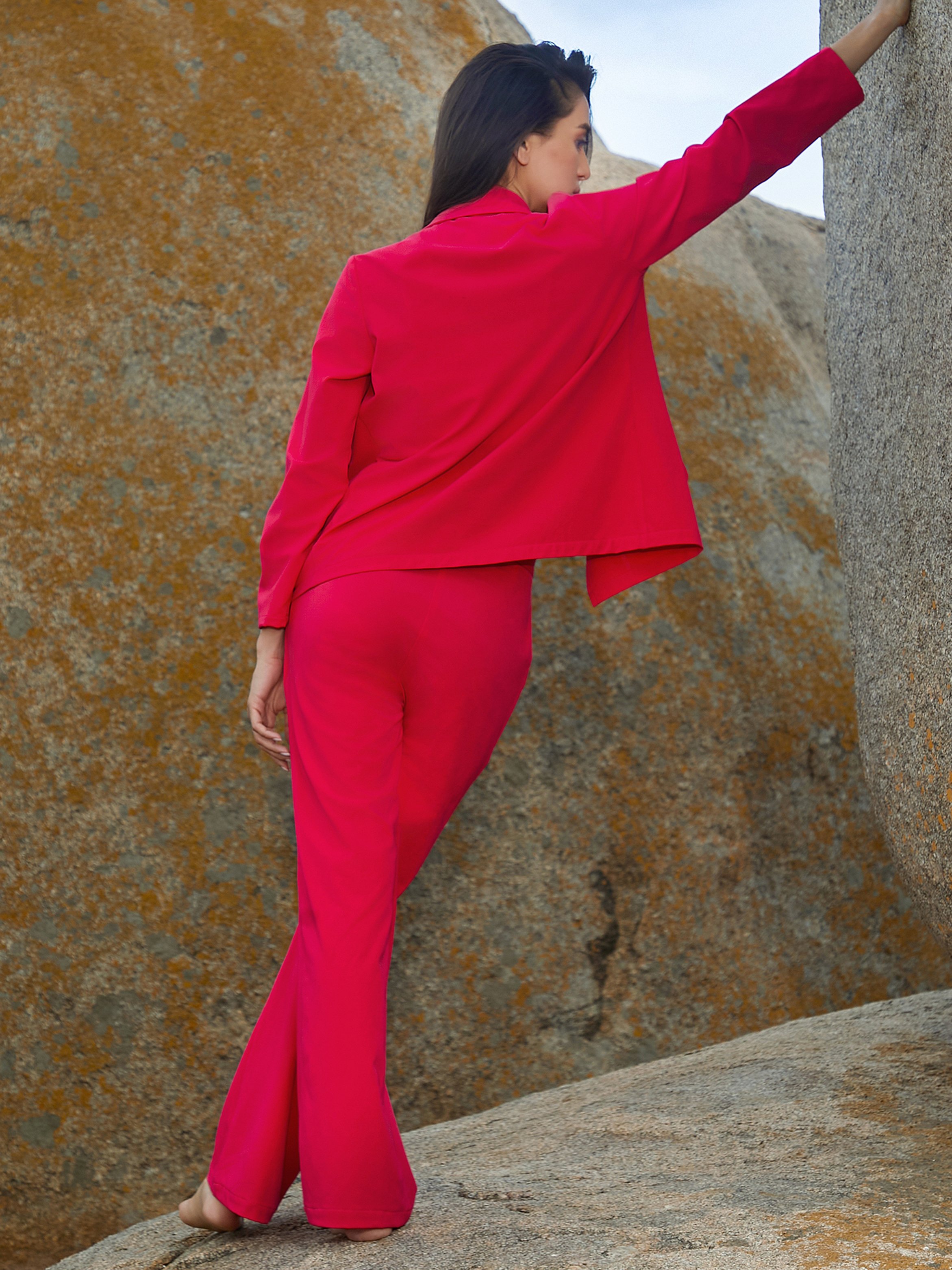 Scarlet Red 3-Piece Crop Top, Blazer and Pants Co-Ord Set
