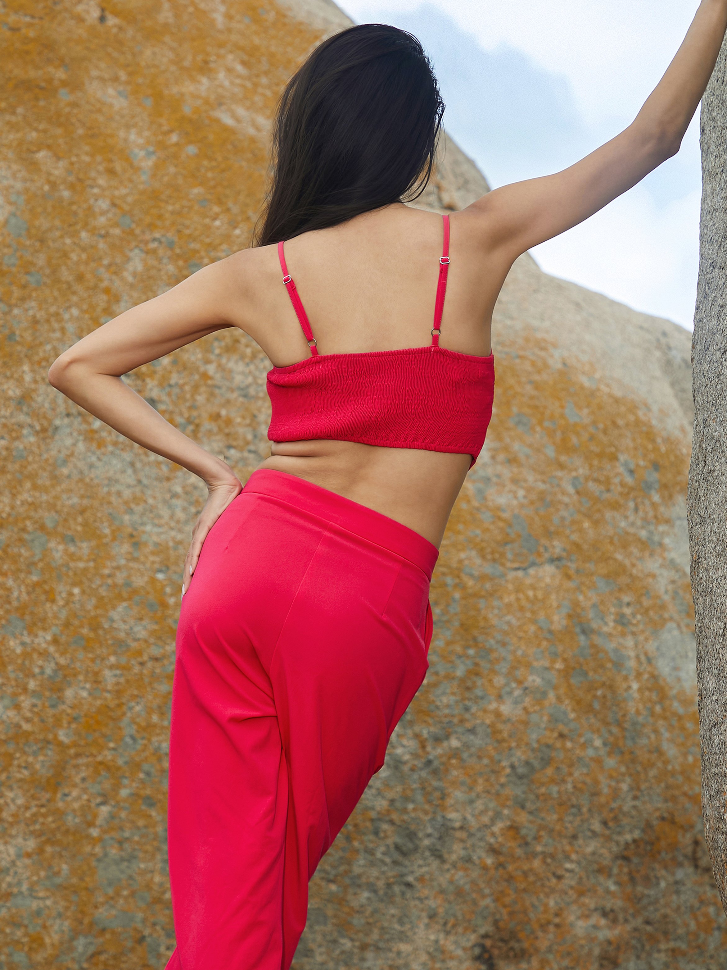 Scarlet Red 3-Piece Crop Top, Blazer and Pants Co-Ord Set