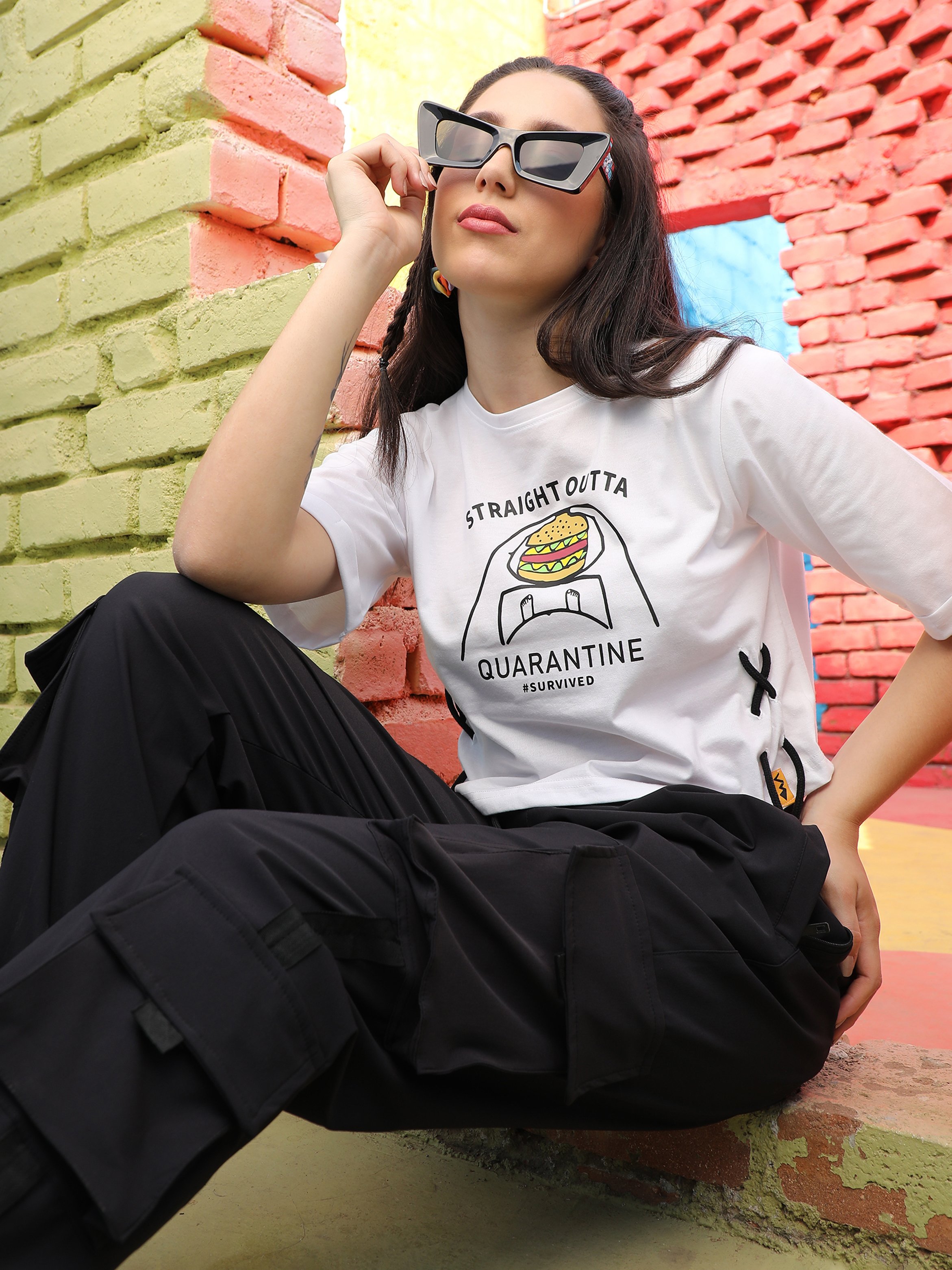 Chalk White Graphic Print Crop T-Shirt