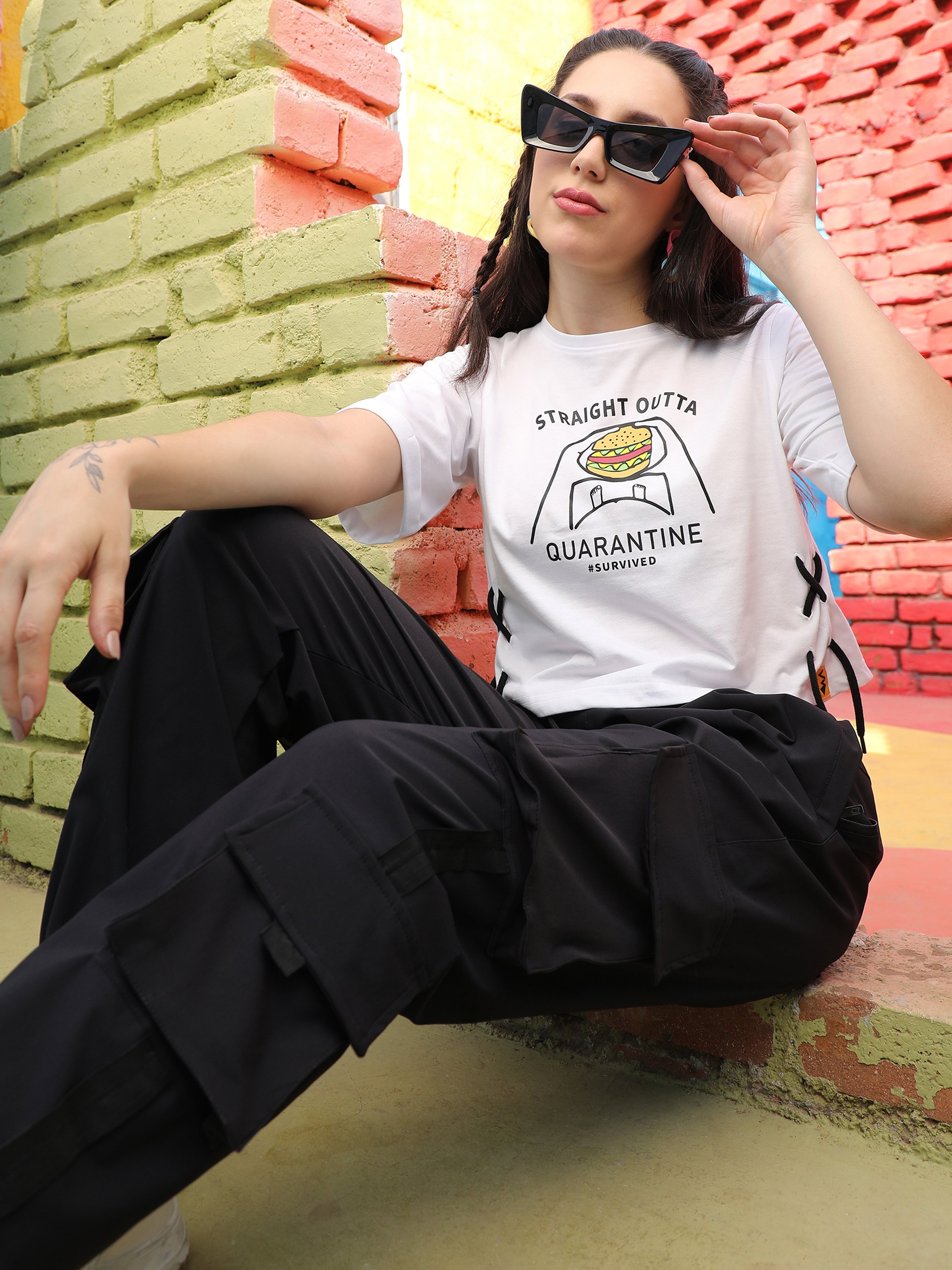 Chalk White Graphic Print Crop T-Shirt