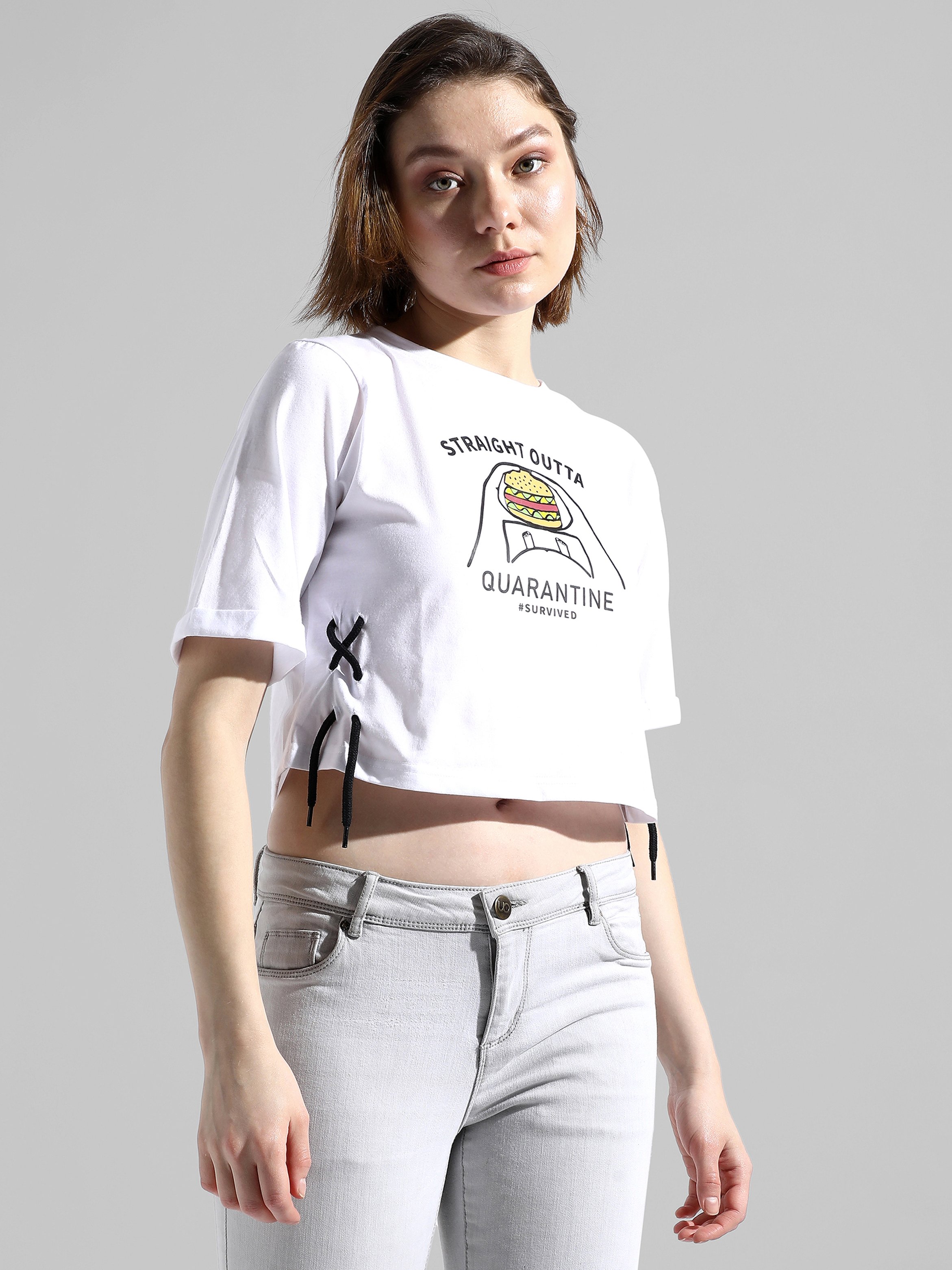 Chalk White Graphic Print Crop T-Shirt