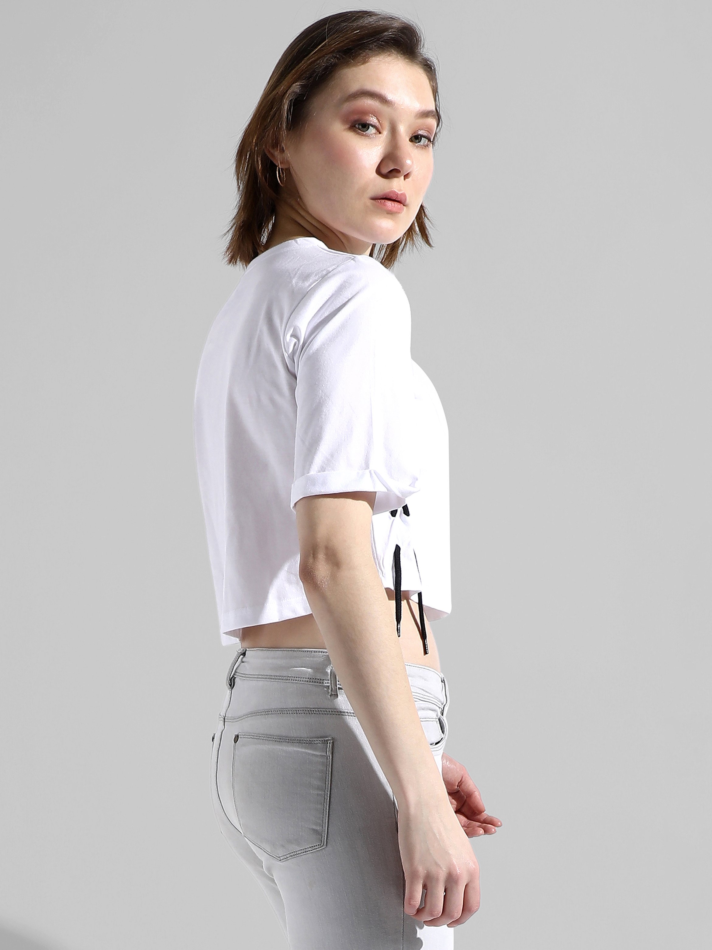 Chalk White Graphic Print Crop T-Shirt