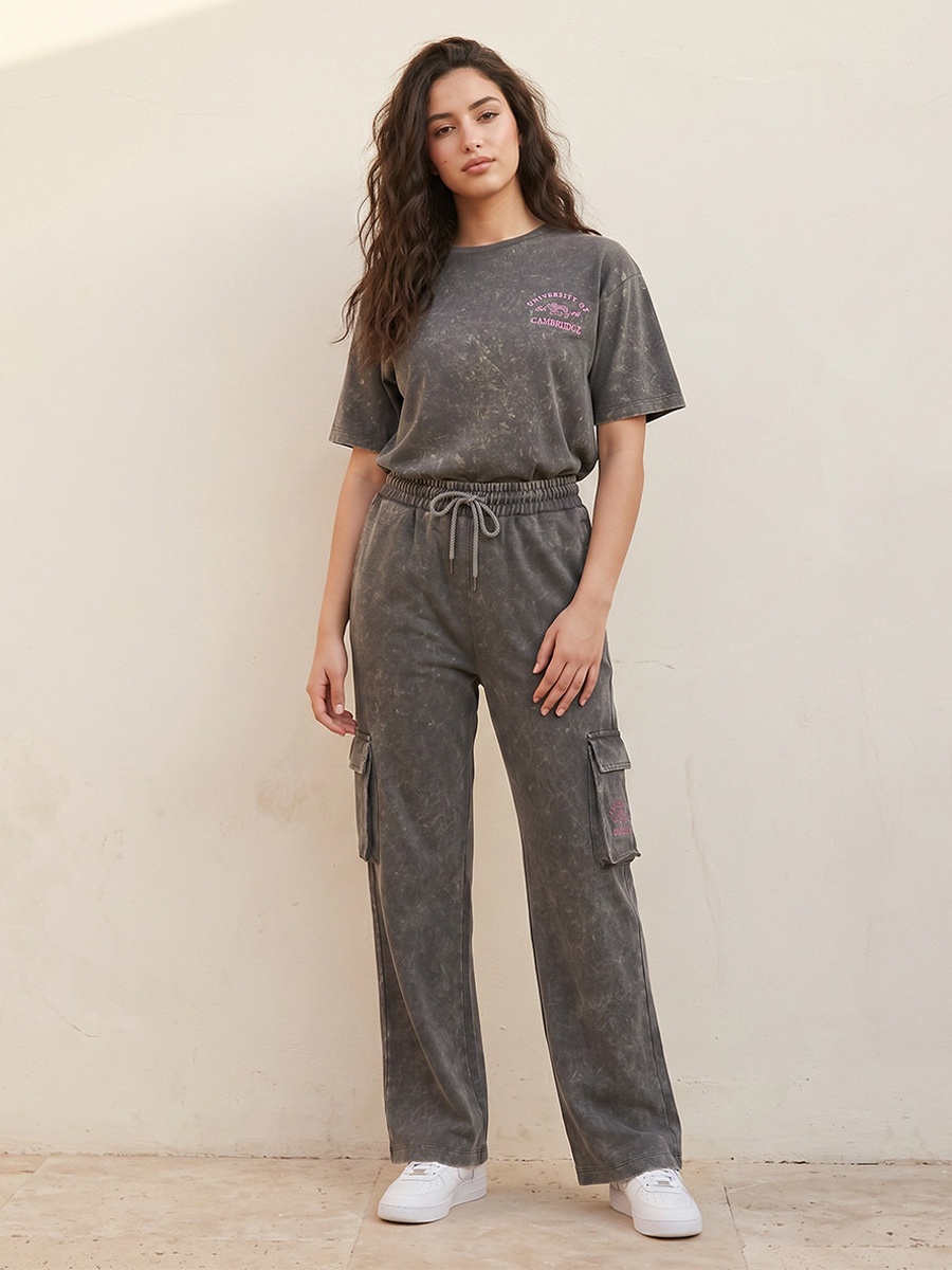 University of Cambridge Acid Wash Regular Fit Cotton Cargo Pants