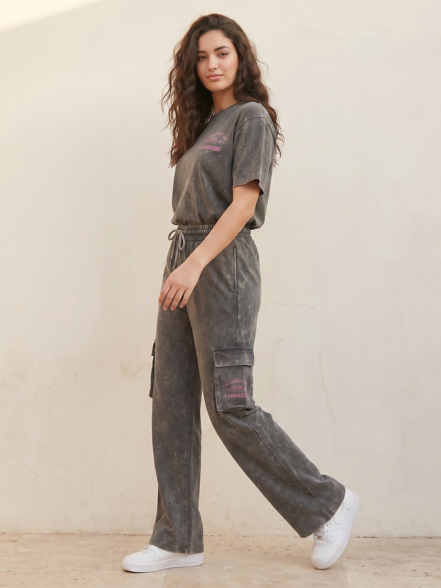 University of Cambridge Acid Wash Regular Fit Cotton Cargo Pants