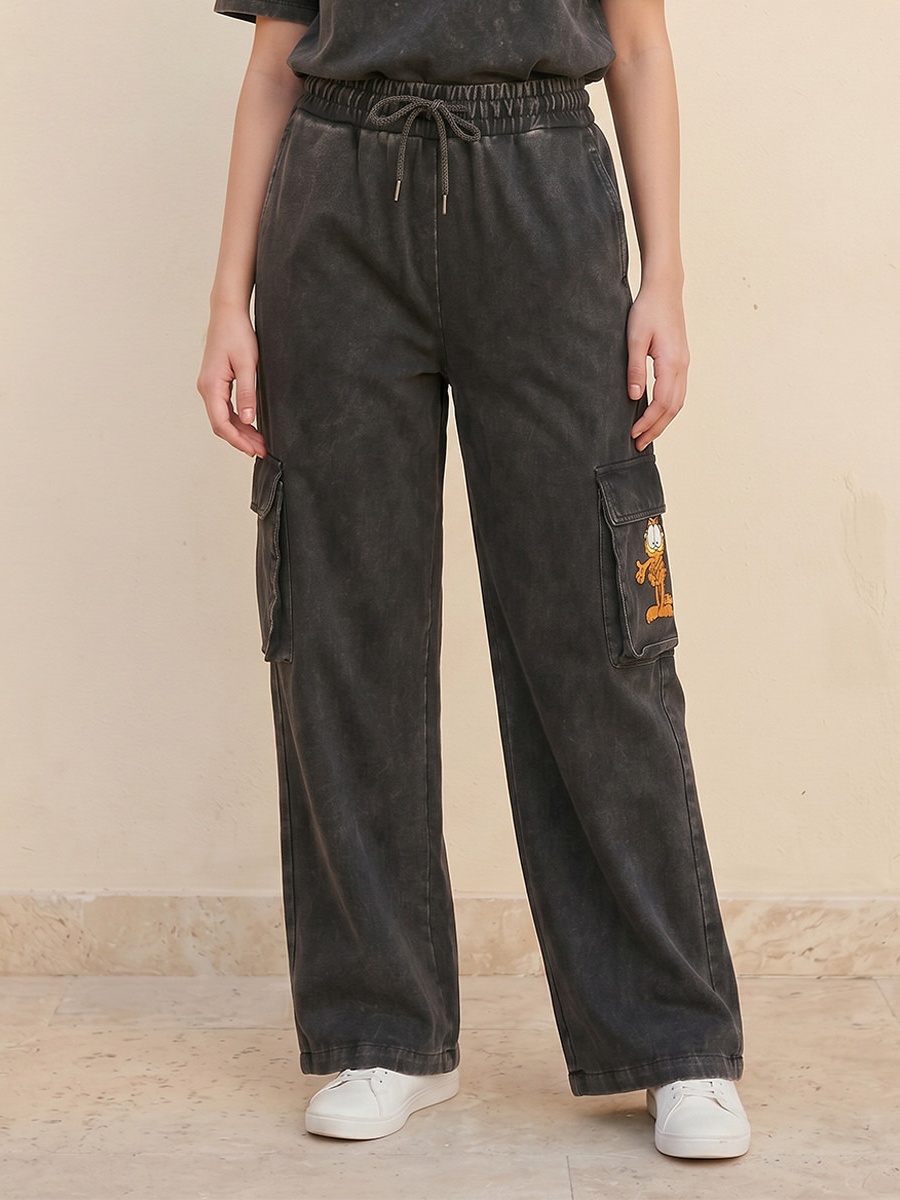 Garfield Acid Wash Regular Fit Cotton Cargo Pants