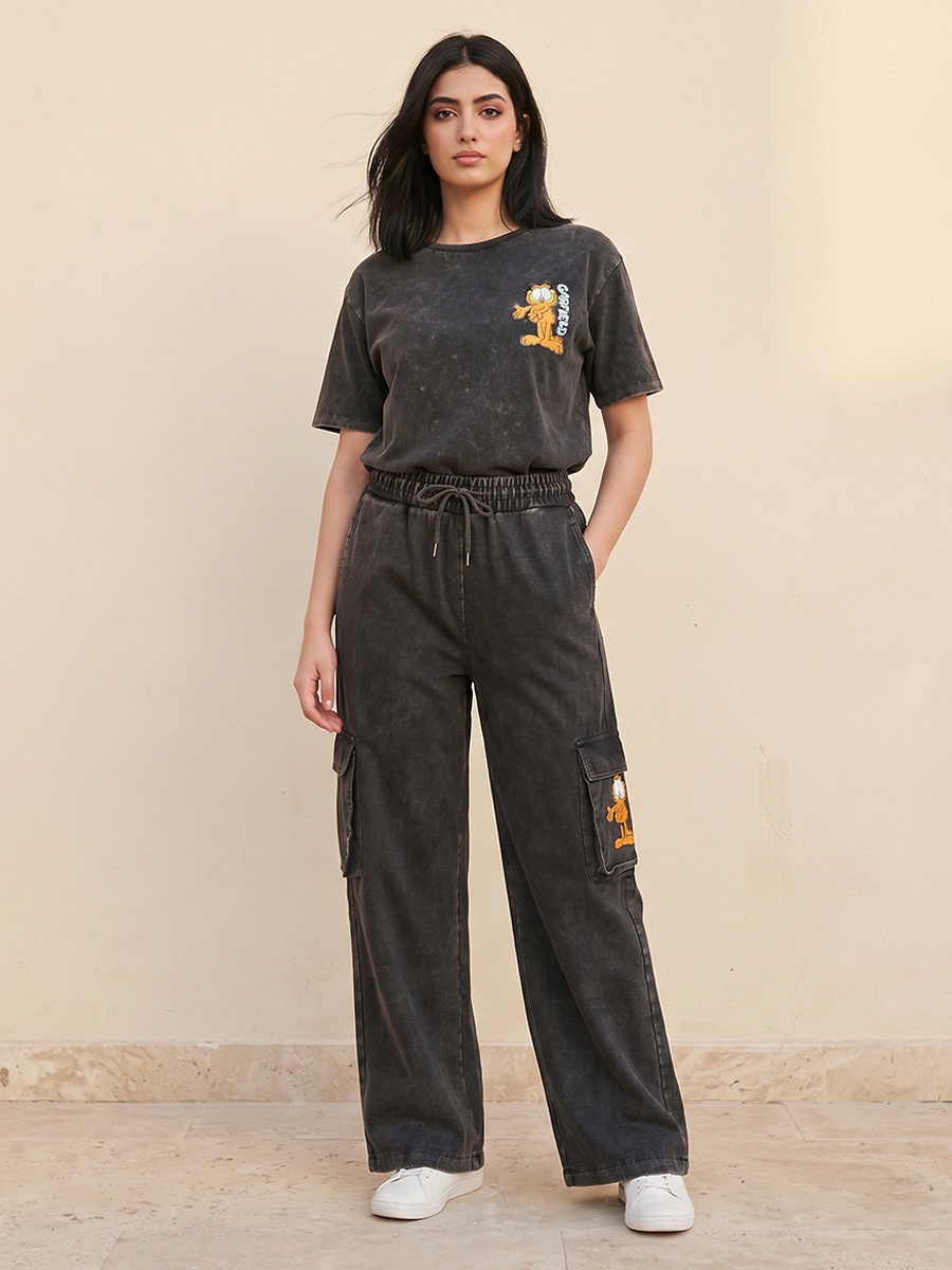 Garfield Acid Wash Regular Fit Cotton Cargo Pants
