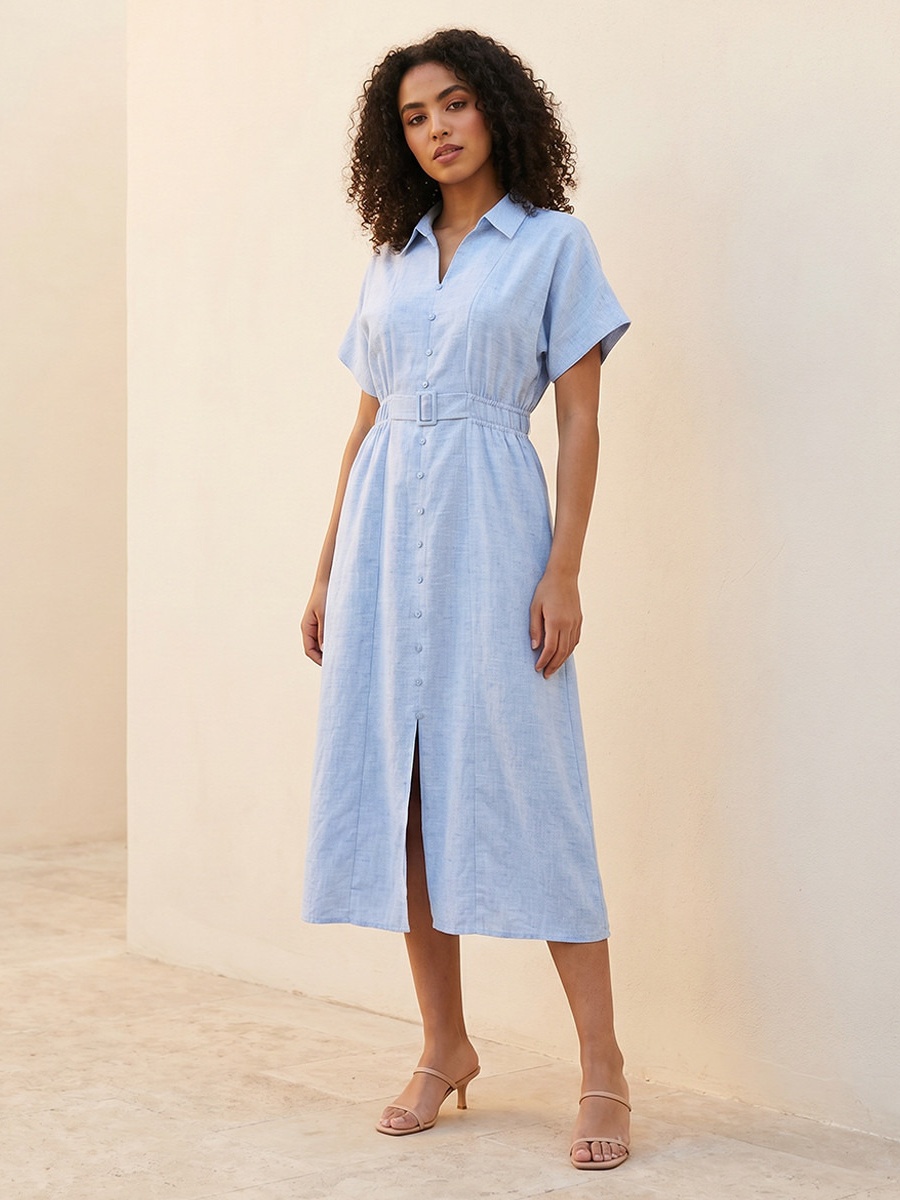 Shirt Dress with Buckled Belt