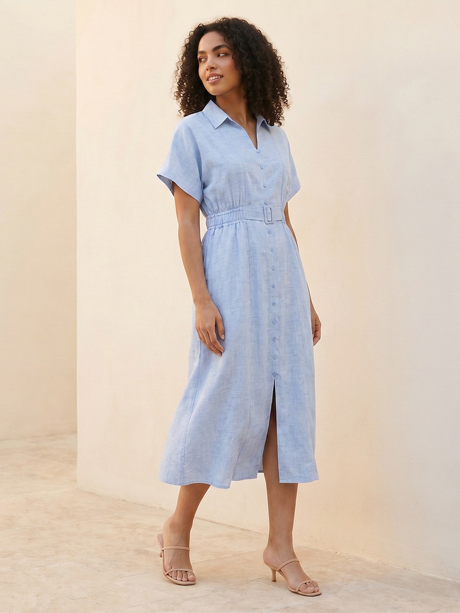 Shirt Dress with Buckled Belt