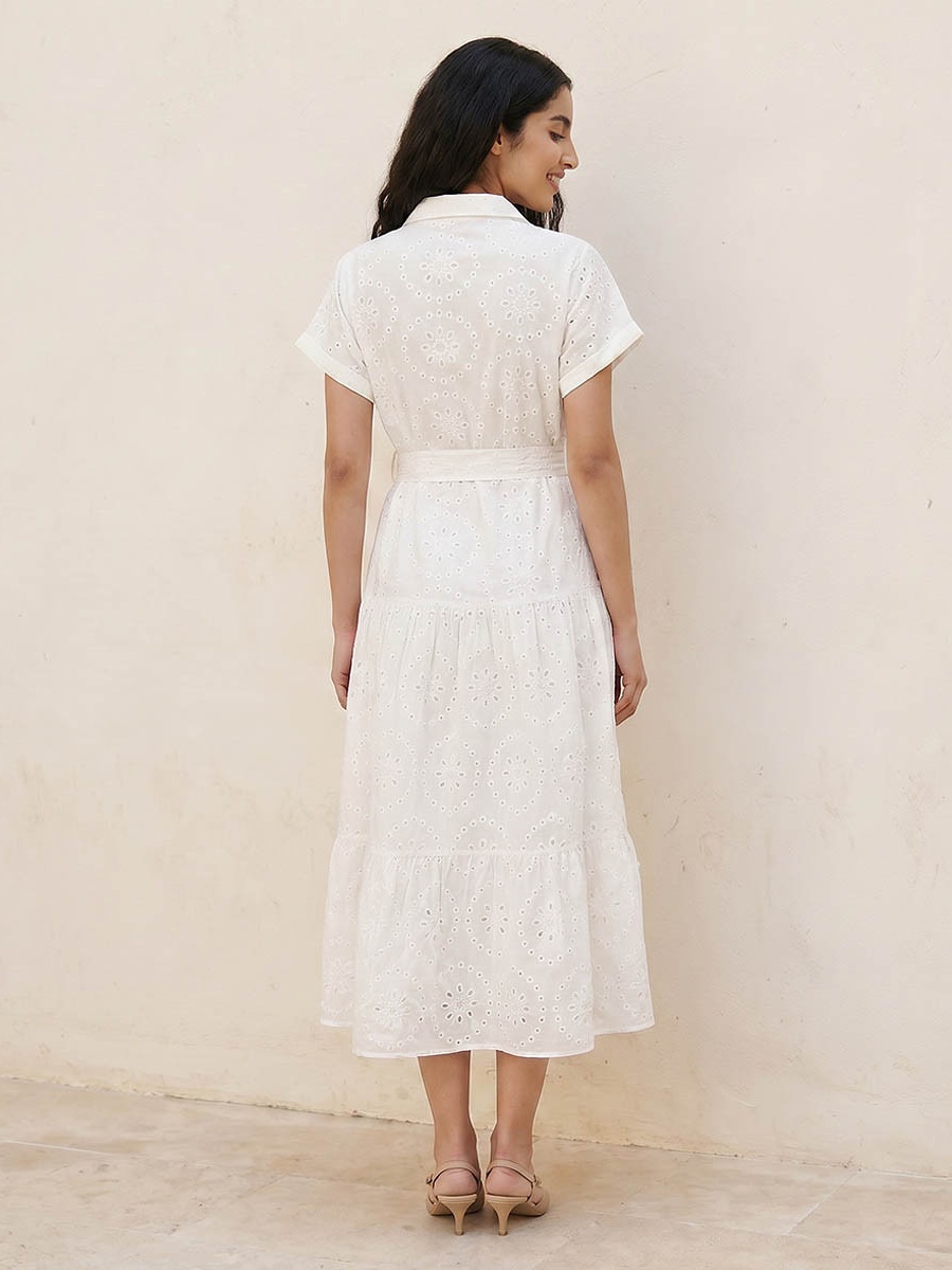 Cotton Schiffli Embroidered Shirt Dress