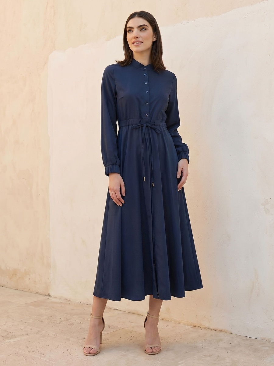 Midi Shirt Dress with Drawstring Waist
