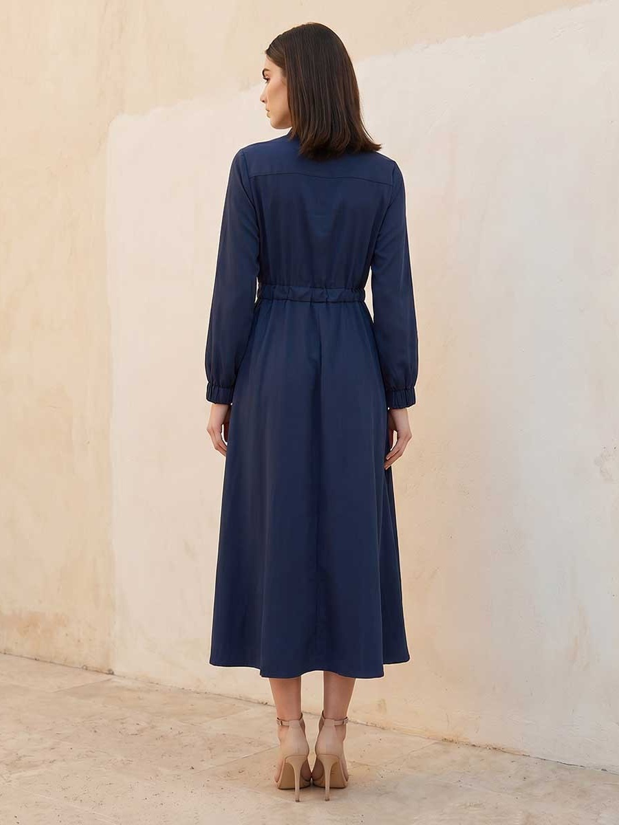 Midi Shirt Dress with Drawstring Waist