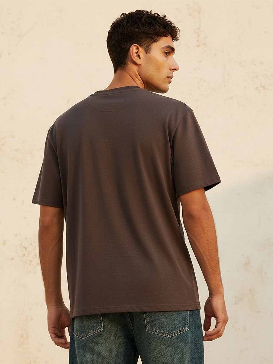 Men Regular Fit Crew Neck Short Sleeves Slogan Print T-Shirt