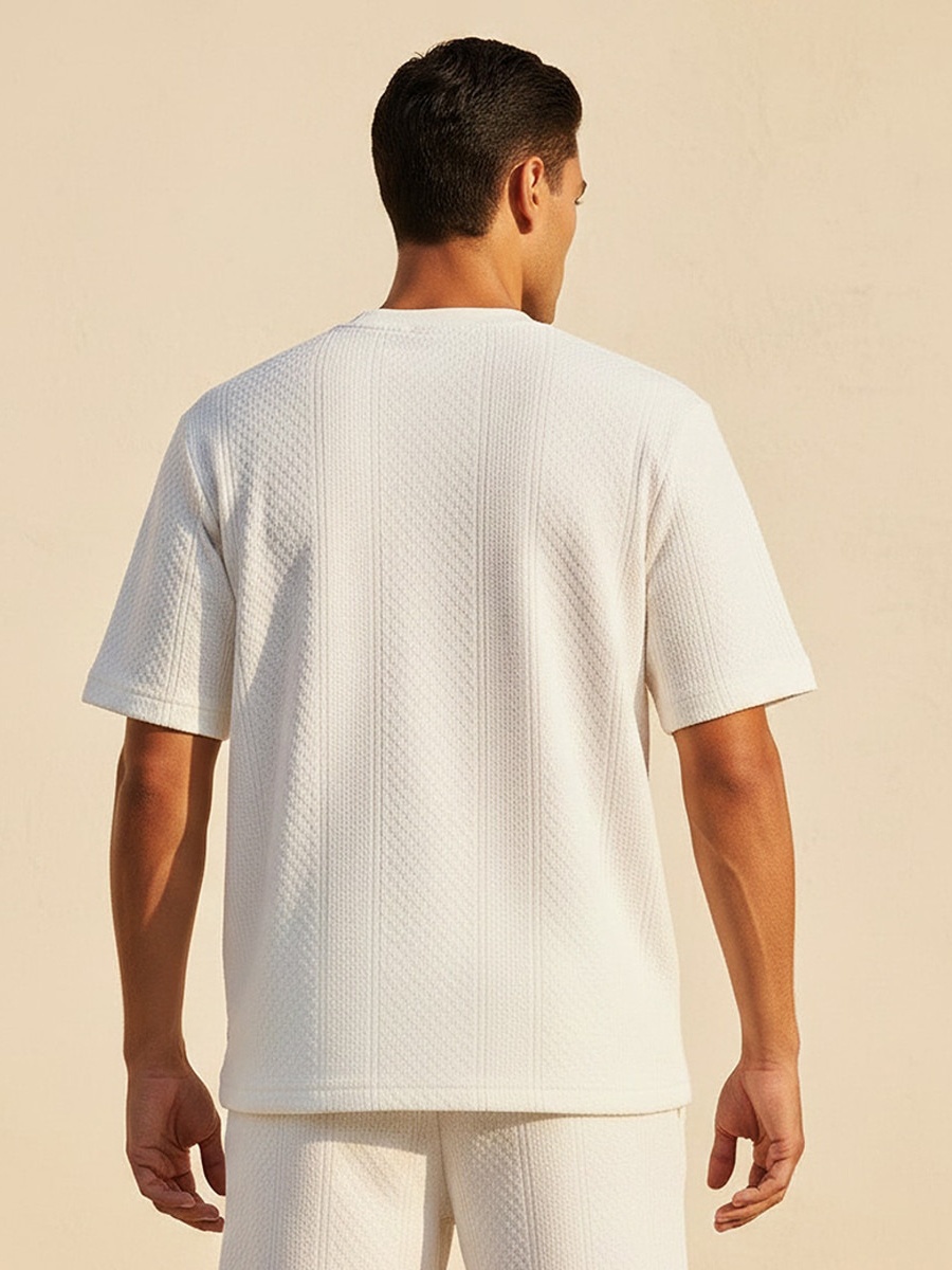 Men Regular Fit Crew Neck Short Sleeves Textured T-Shirt