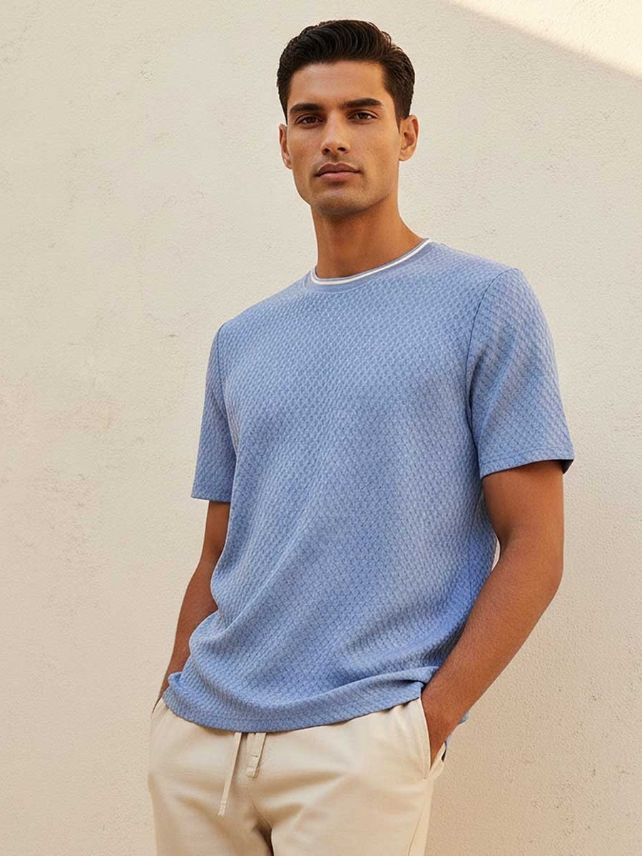 Regular Fit Crew Neck Short Sleeves Jacquard T-Shirt