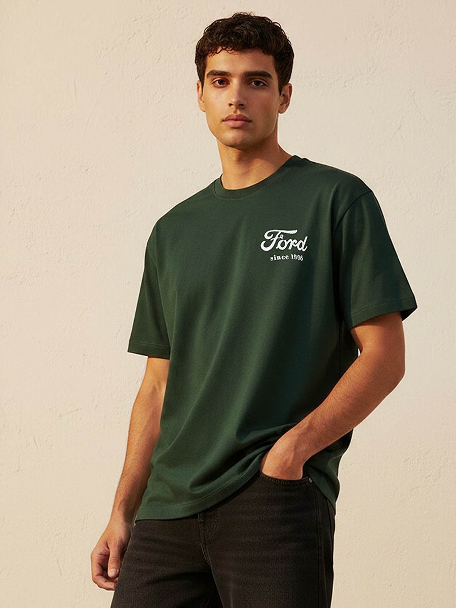 Ford Mustang Regular Fit Crew Neck Short Sleeves Printed T-Shirt