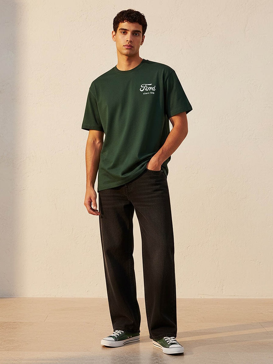 Ford Mustang Regular Fit Crew Neck Short Sleeves Printed T-Shirt