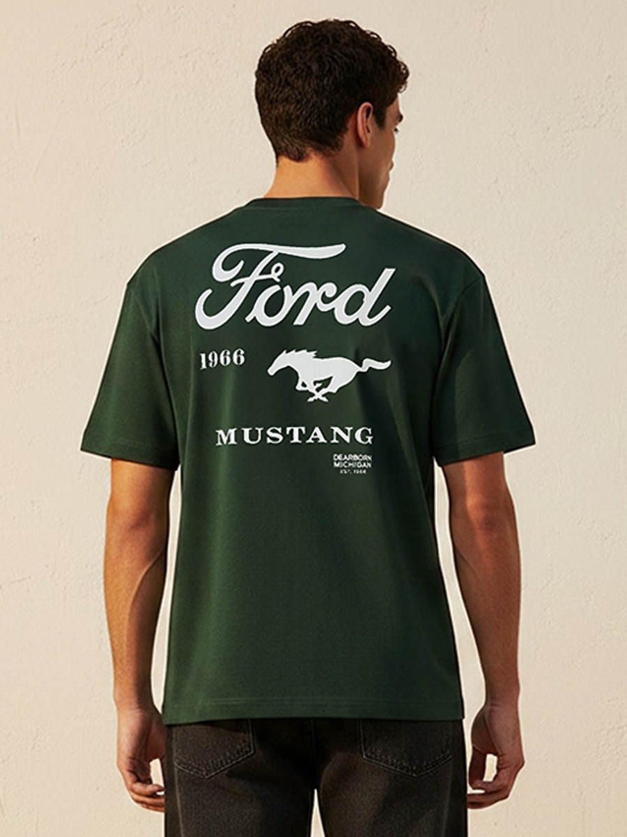Ford Mustang Regular Fit Crew Neck Short Sleeves Printed T-Shirt