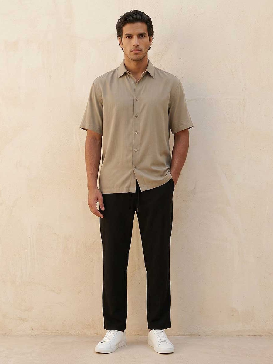 Regular Fit Collared Short Sleeves Shirt
