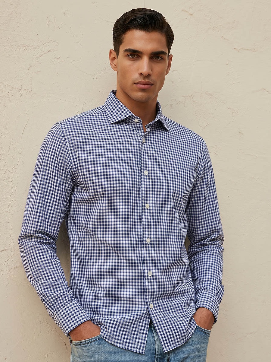 Men Regular Fit Button-Down Collar Checked Long Sleeves Shirt