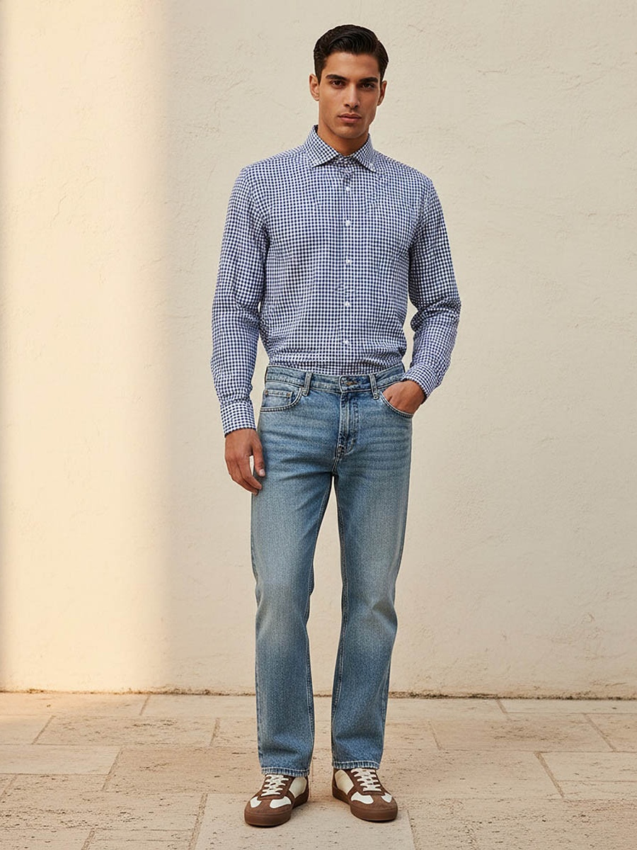 Men Regular Fit Button-Down Collar Checked Long Sleeves Shirt