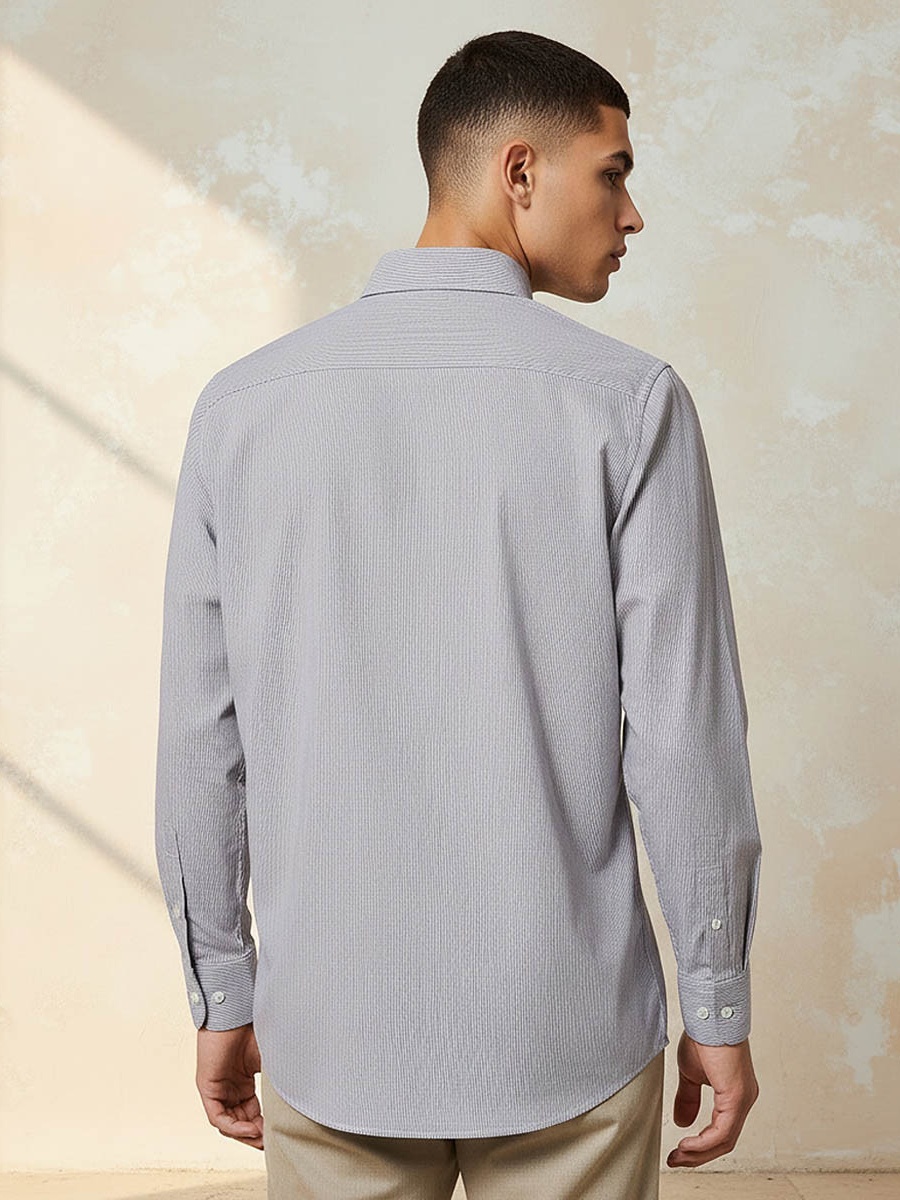Regular Fit Collared Striped Long Sleeves Shirt