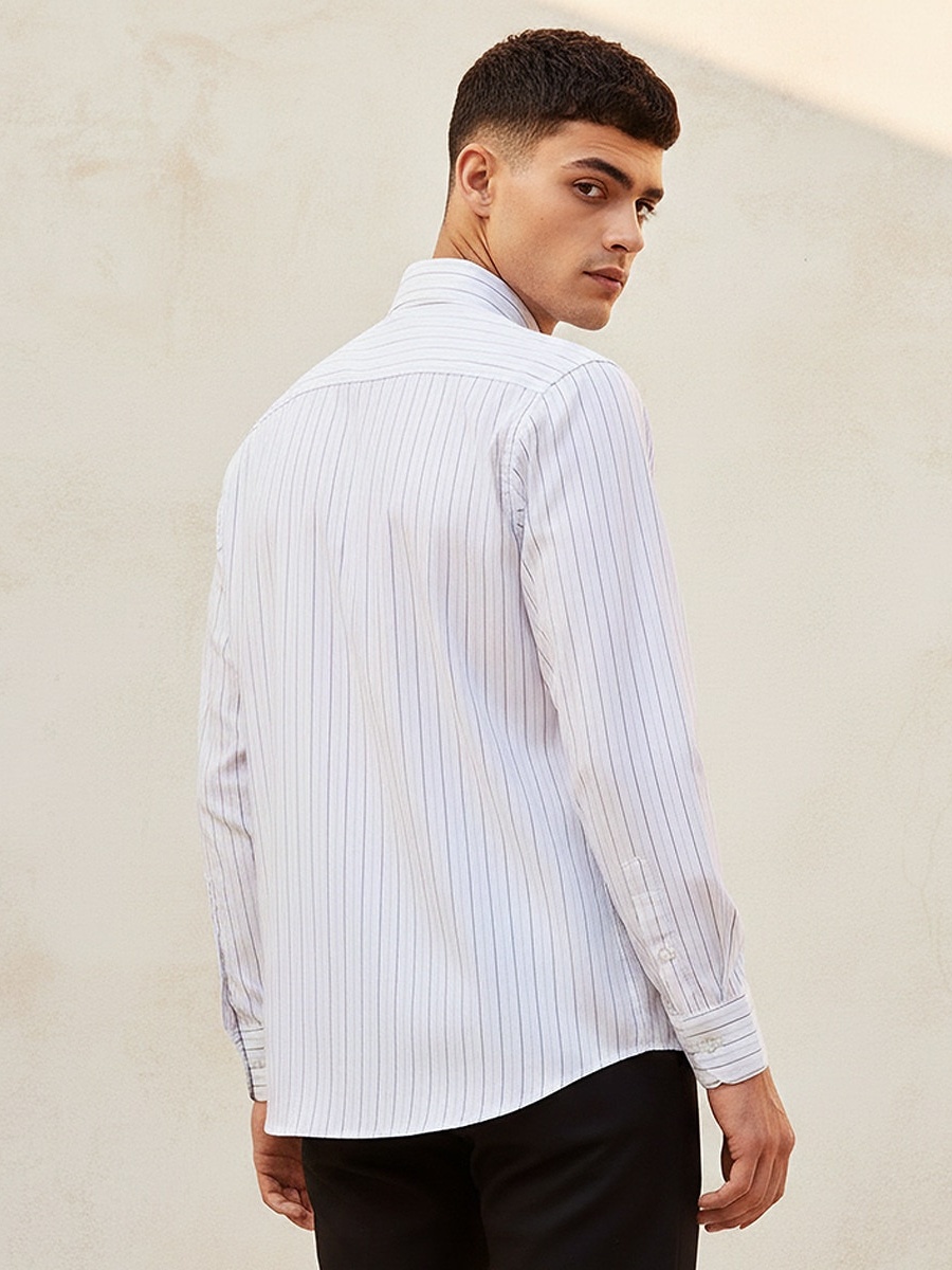 Regular Fit Collared Striped Long Sleeves Shirt