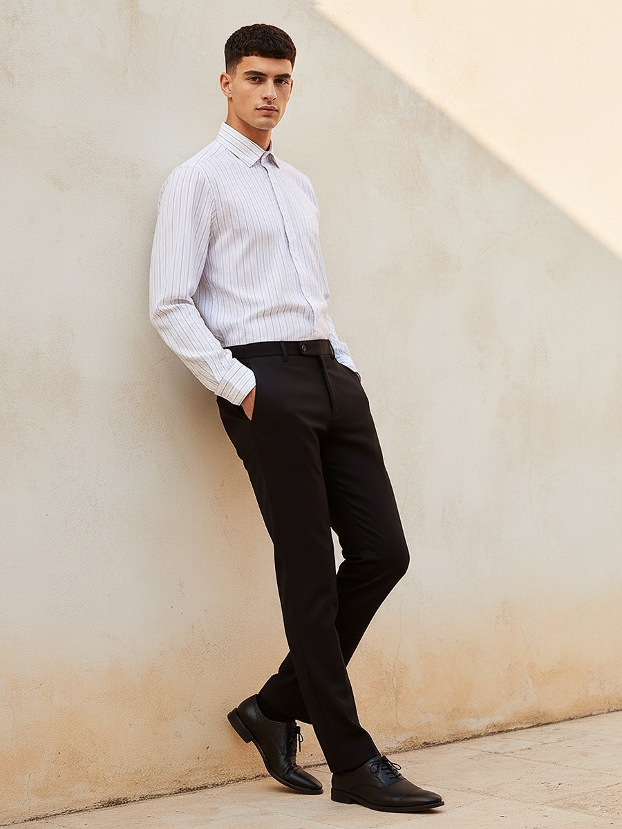 Regular Fit Collared Striped Long Sleeves Shirt