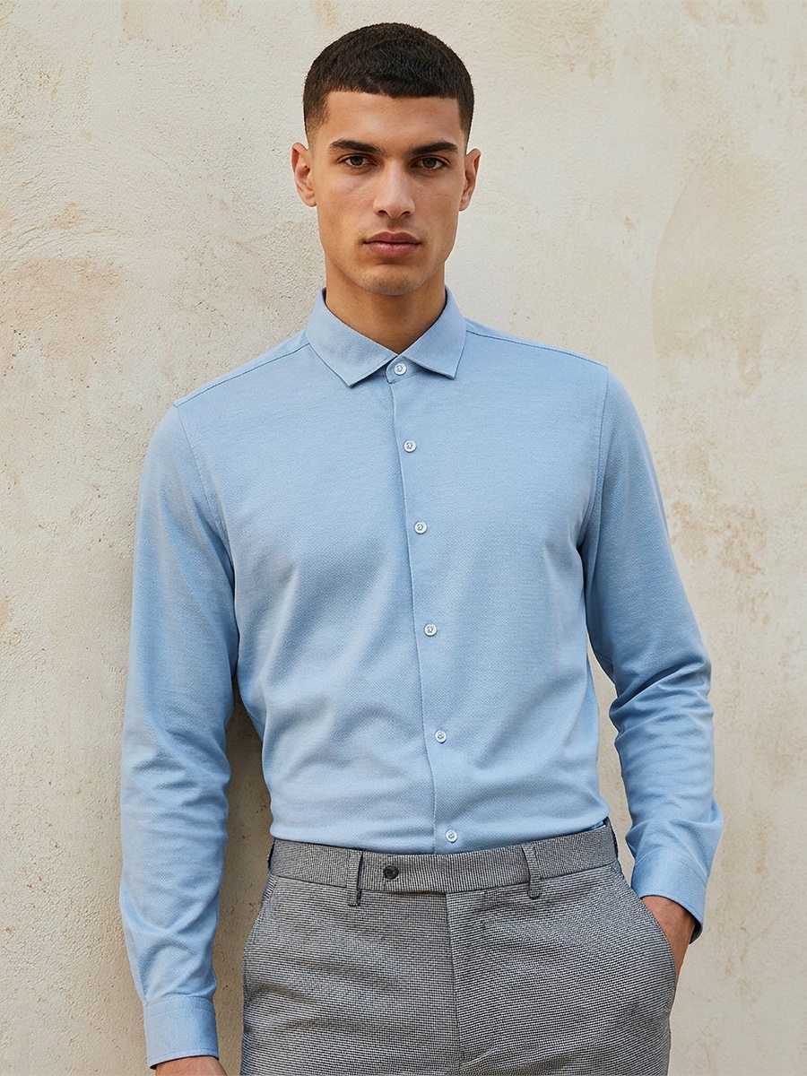 Regular Fit Collared Textured Long Sleeves Shirt