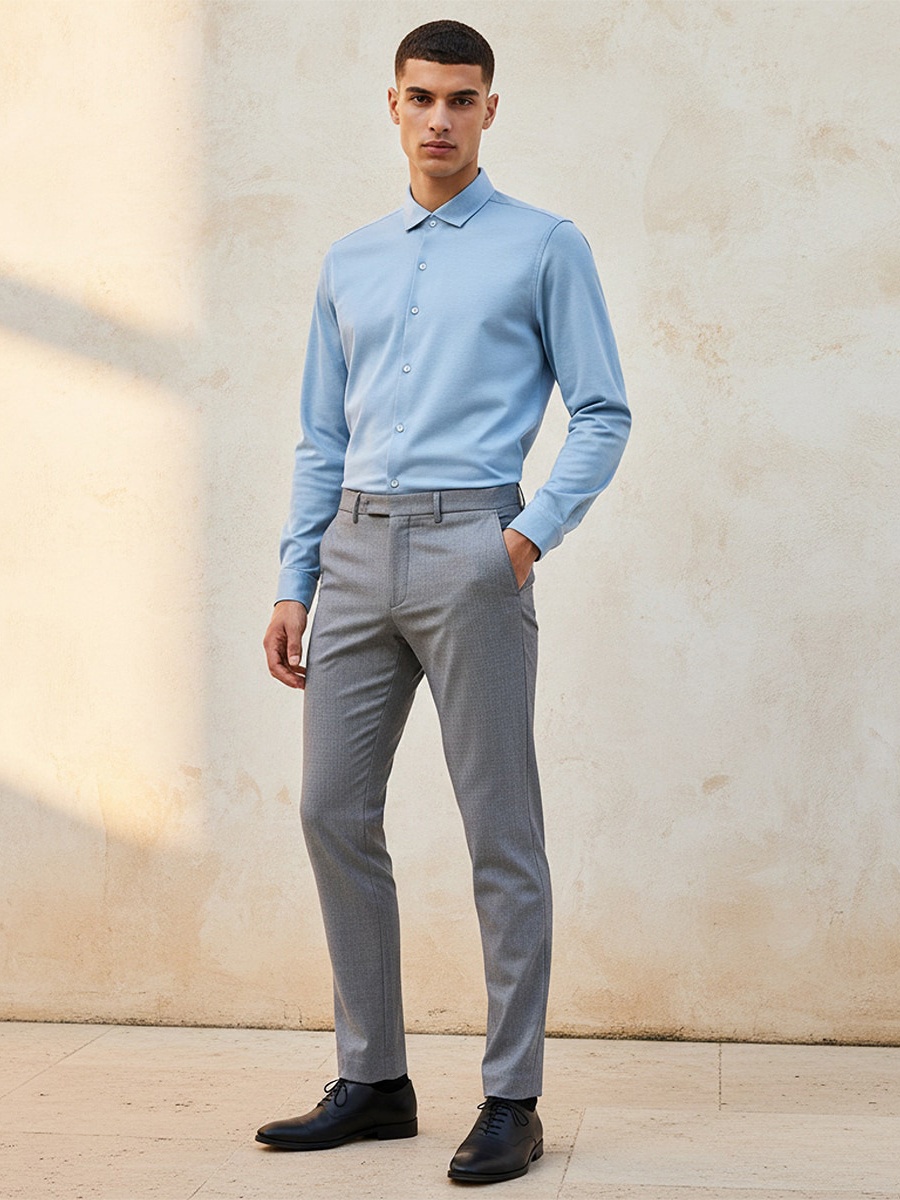 Regular Fit Collared Textured Long Sleeves Shirt