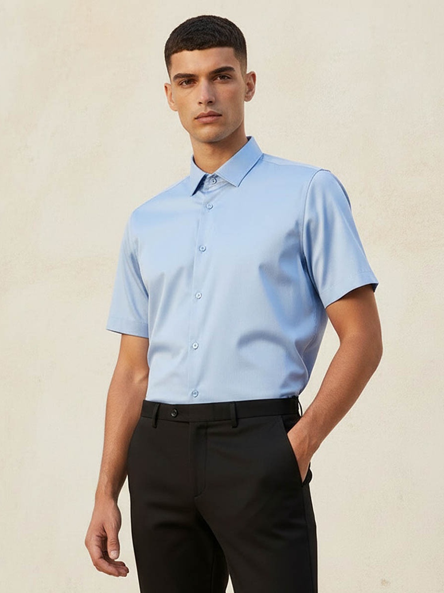 Regular Fit Collared Short Sleeves Shirt