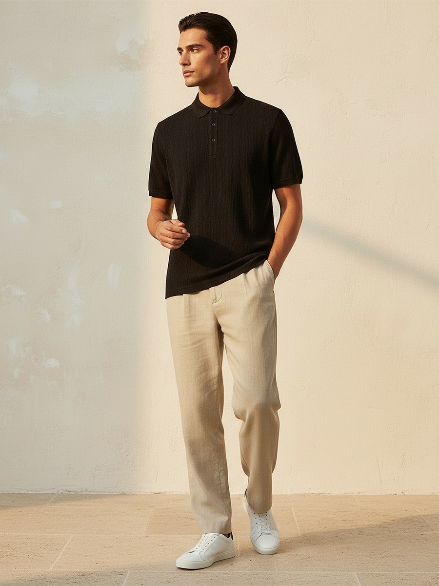 Short Sleeves Textured Polo T-Shirt