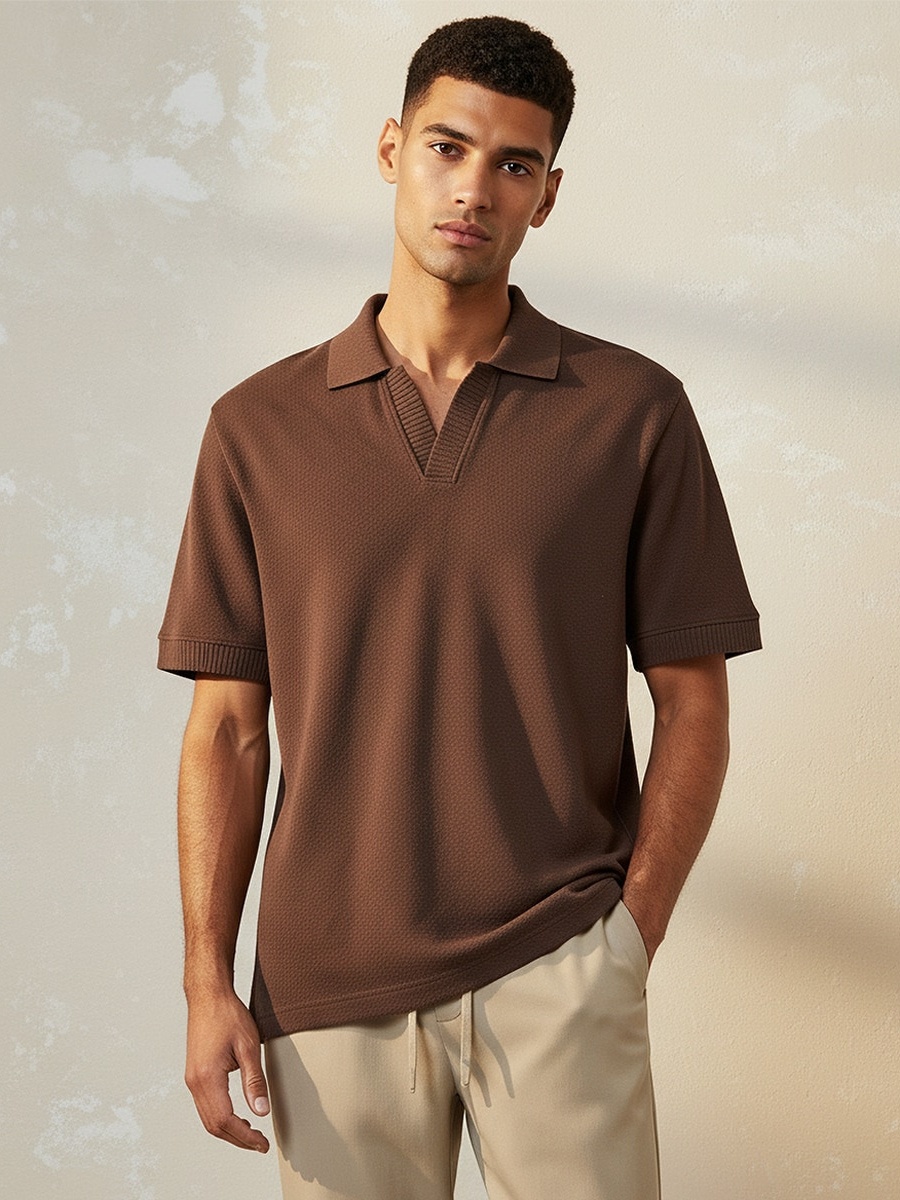 Men Short Sleeve Textured Polo T-Shirt