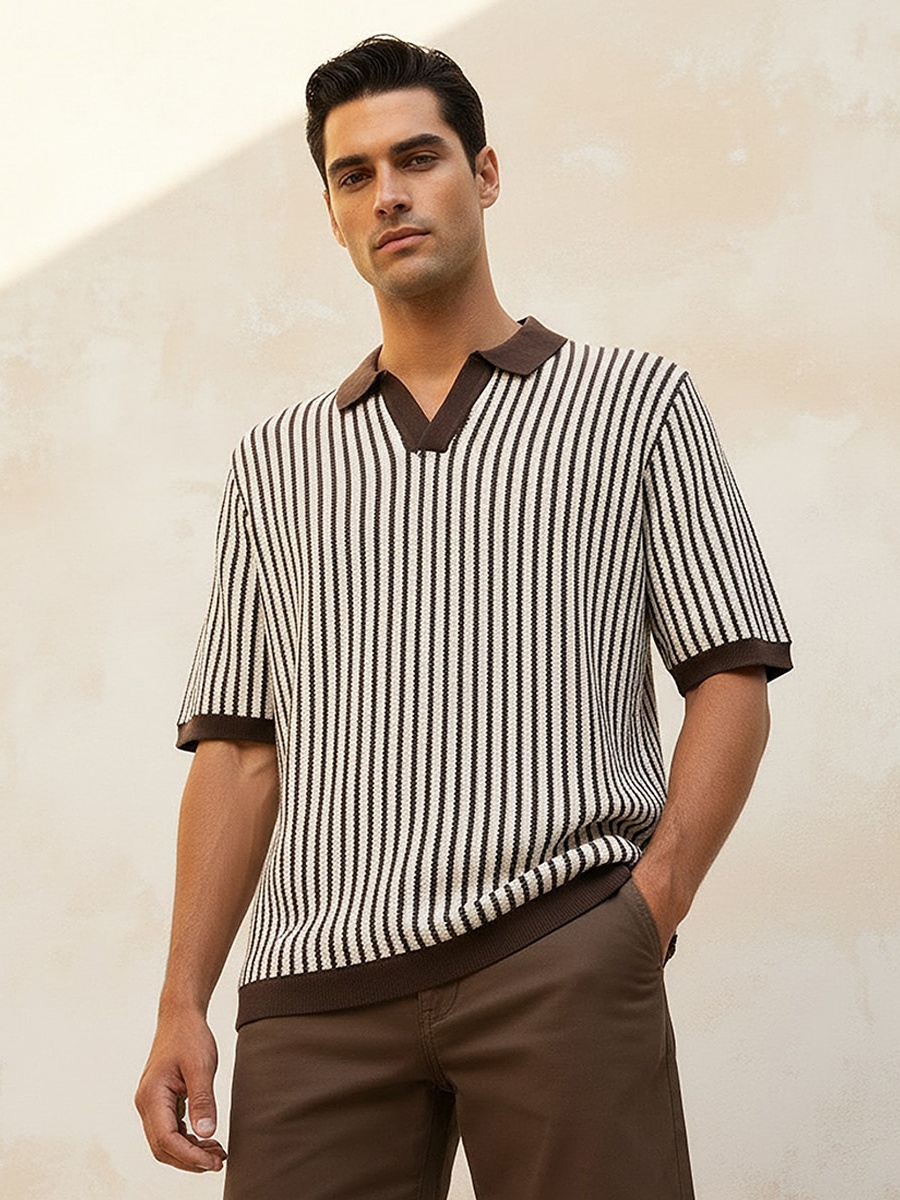 Men Short Sleeves Striped Polo T-Shirt