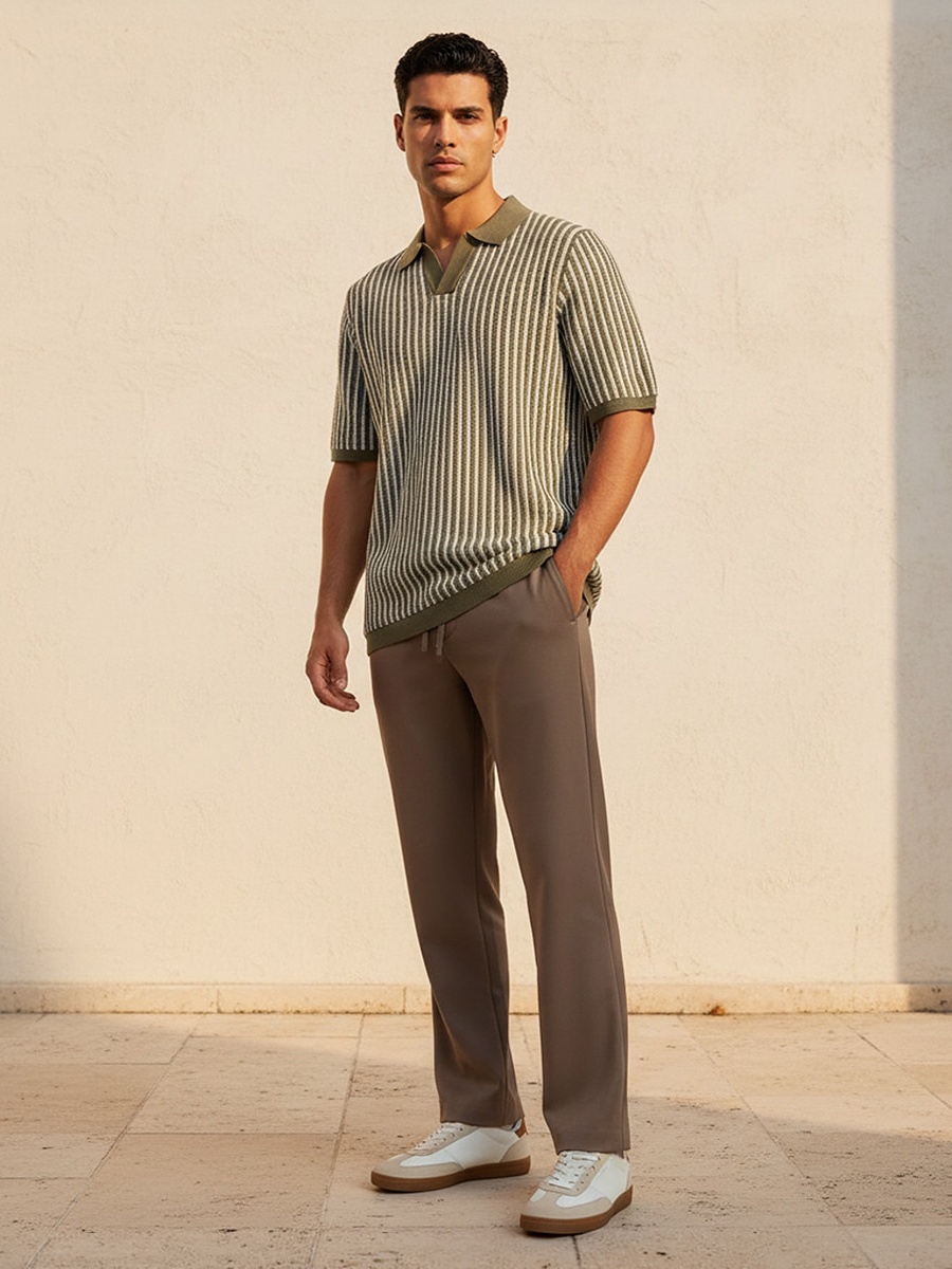 Men Short Sleeves Striped Polo T-Shirt