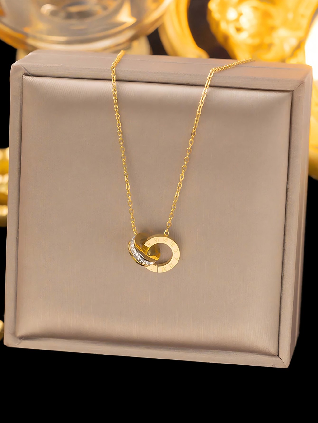 Gold Roman Numeral Pendant Necklace