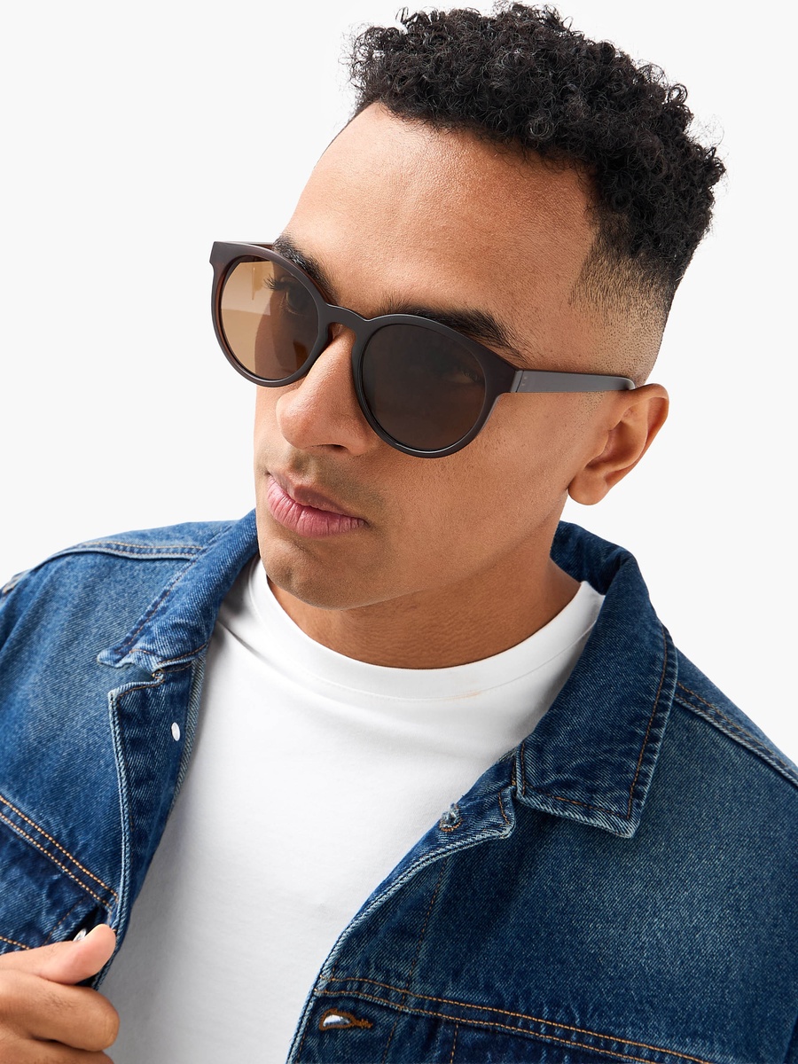 Men Round Brown Lens Sunglasses
