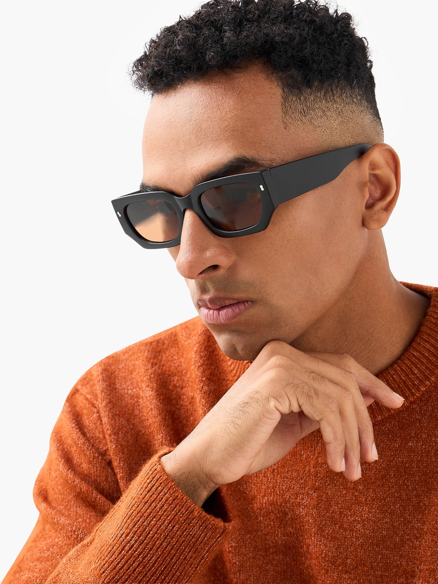 Men Rectangular Brown Lens Sunglasses