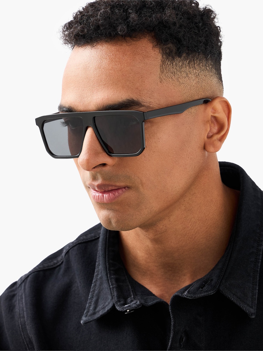 Men Square Grey Lens Sunglasses